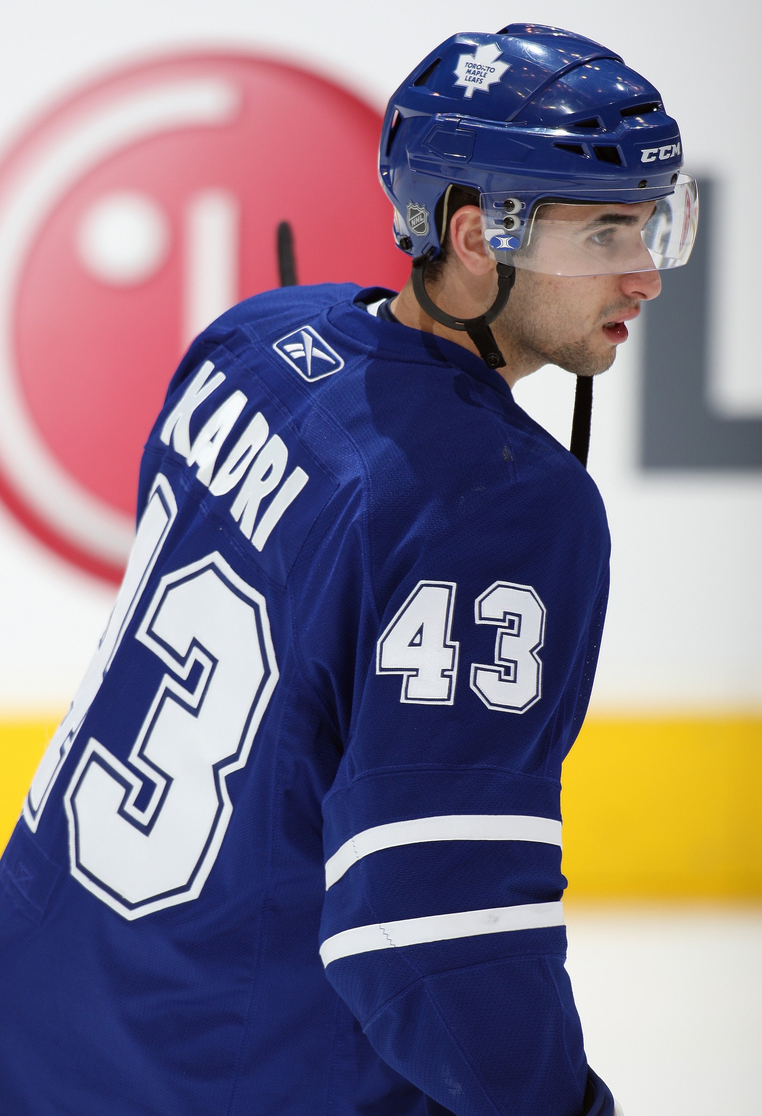 TORONTO, ON - FEBRUARY 8: Nazem Kadri #43 of the Toronto Maple Leafs skates in the warm-up prior to a game against the San Jose Sharks on February 8, 2010 at the Air Canada Centre in Toronto, Ontario. The Sharks defeated the Leafs 3-2. (Photo by Claus An TORONTO, ON - FEBRUARY 8: Nazem Kadri #43 of the Toronto Maple Leafs skates in the warm-up prior to a game against the San Jose Sharks on February 8, 2010 at the Air Canada Centre in Toronto, Ontario. The Sharks defeated the Leafs 3-2. (Photo by Claus An