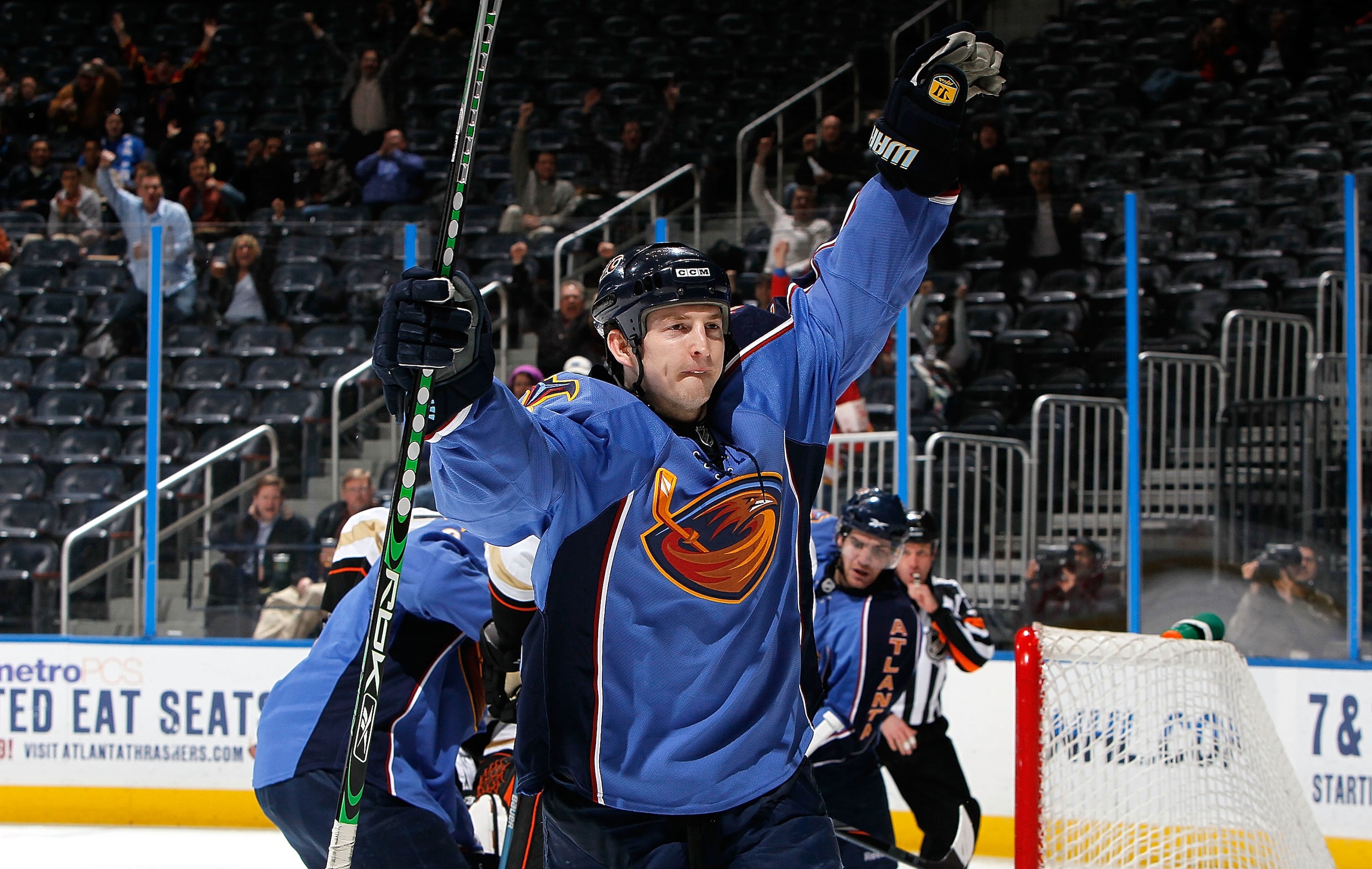 ATLANTA - JANUARY 26: Colby Armstrong #20 of the Atlanta Thrashers celebrates after scoring a goal against the Anaheim Ducks at Philips Arena on January 26, 2010 in Atlanta, Georgia. (Photo by Kevin C. Cox/Getty Images) ATLANTA - JANUARY 26: Colby Armstrong #20 of the Atlanta Thrashers celebrates after scoring a goal against the Anaheim Ducks at Philips Arena on January 26, 2010 in Atlanta, Georgia. (Photo by Kevin C. Cox/Getty Images)