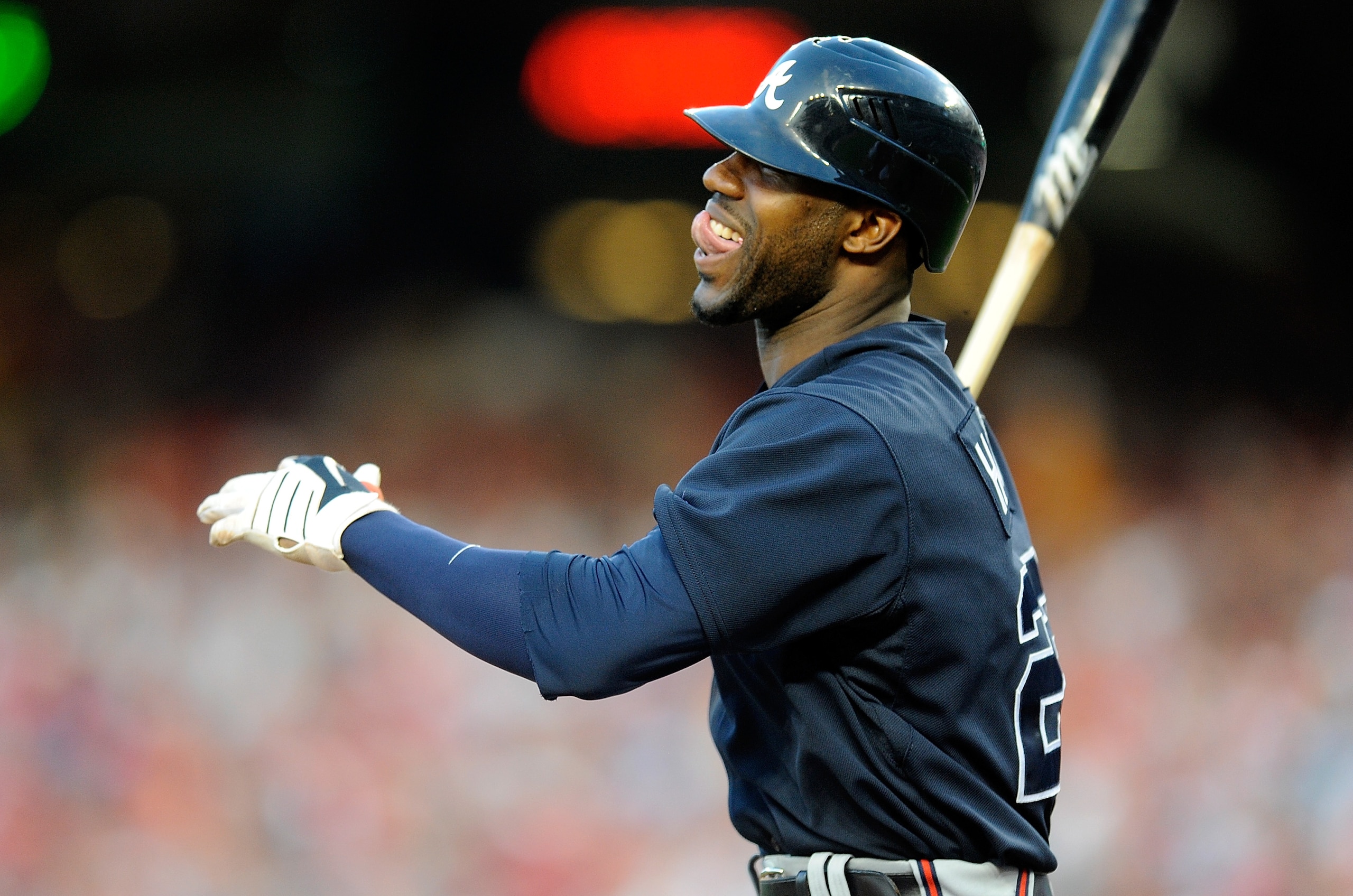 WASHINGTON - JULY 27:  Jason Heyward #22 of the Atlanta Braves reacts after striking out against the Washington Nationals at Nationals Park on July 27, 2010 in Washington, DC.  (Photo by Greg Fiume/Getty Images)