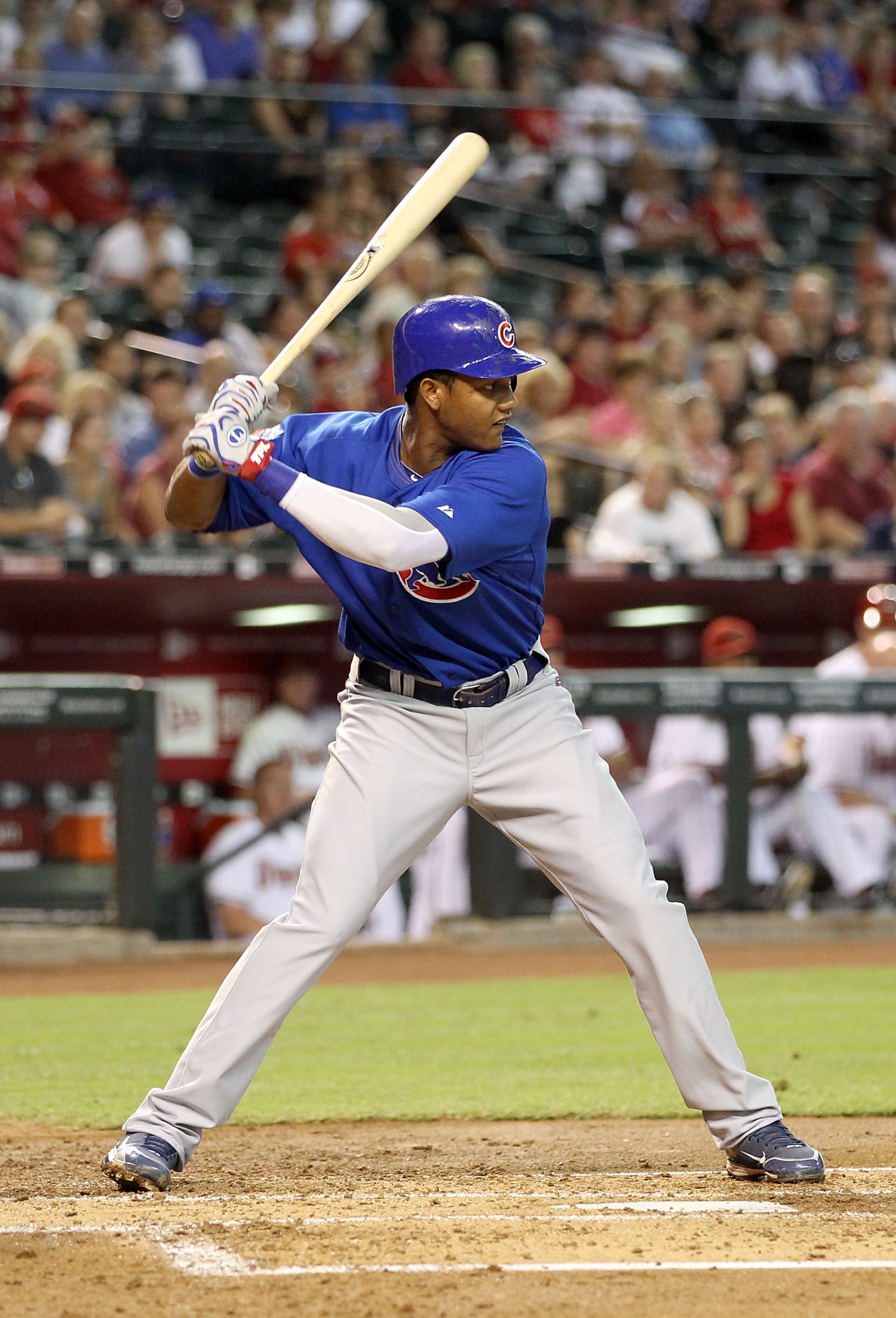 PHOENIX - JULY 05:  Starlin Castro #13 of the Chicago Cubs bats against the Arizona Diamondbacks during the Major League Baseball game at Chase Field on July 5, 2010 in Phoenix, Arizona.  (Photo by Christian Petersen/Getty Images)