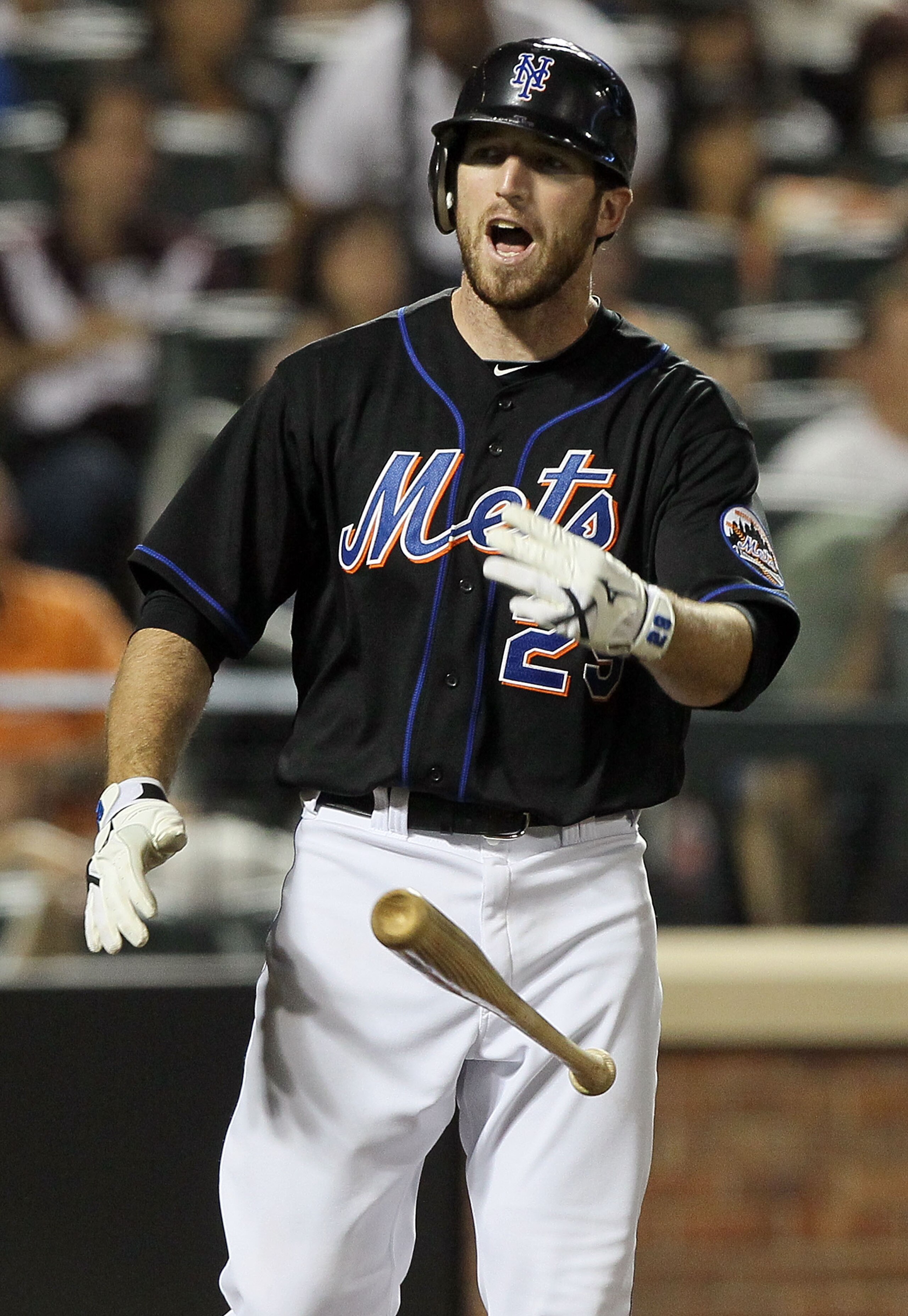 NEW YORK - JULY 31:  Ike Davis #29 of the New York Mets throws his bat after striking out against the Arizona Diamondbacks on July 31, 2010 at Citi Field in the Flushing neighborhood of the Queens borough of New York City.  (Photo by Jim McIsaac/Getty Ima