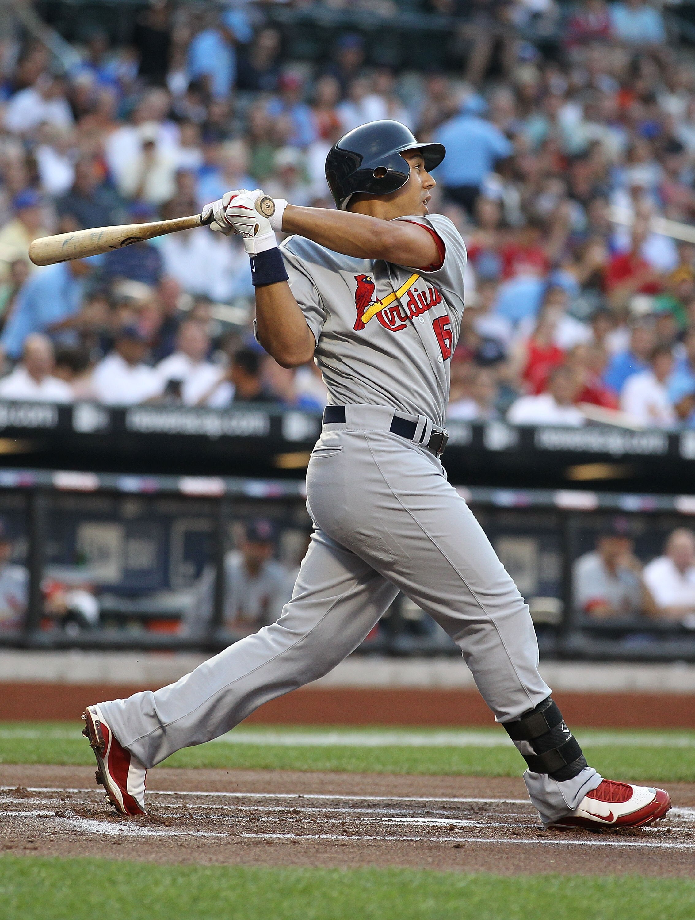 NEW YORK - JULY 27:  Jon Jay #15 of the St. Louis Cardinals in action against the New York Mets during their game on July 27, 2010 at Citi Field in the Flushing neighborhood of the Queens borough of New York City.  (Photo by Al Bello/Getty Images)