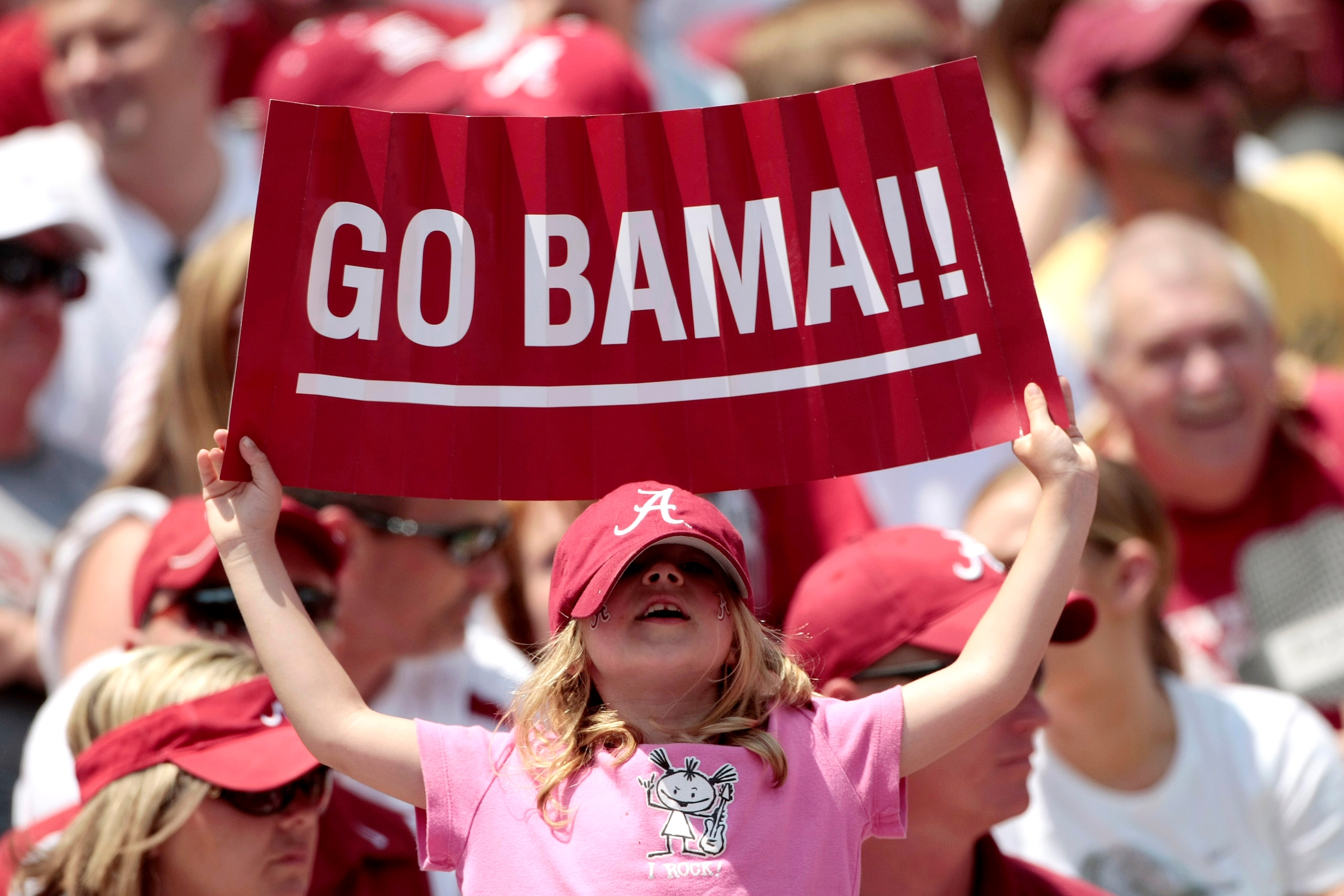 TUSCALOOSA, AL - APRIL 17: One of the 96,000 Alabama Crimson Tide fans that attended the Alabama spring football game at Bryant Denny Stadium on April 17, 2010 in Tuscaloosa, Alabama. (Photo by Dave Martin/Getty Images) TUSCALOOSA, AL - APRIL 17: One of the 96,000 Alabama Crimson Tide fans that attended the Alabama spring football game at Bryant Denny Stadium on April 17, 2010 in Tuscaloosa, Alabama. (Photo by Dave Martin/Getty Images)