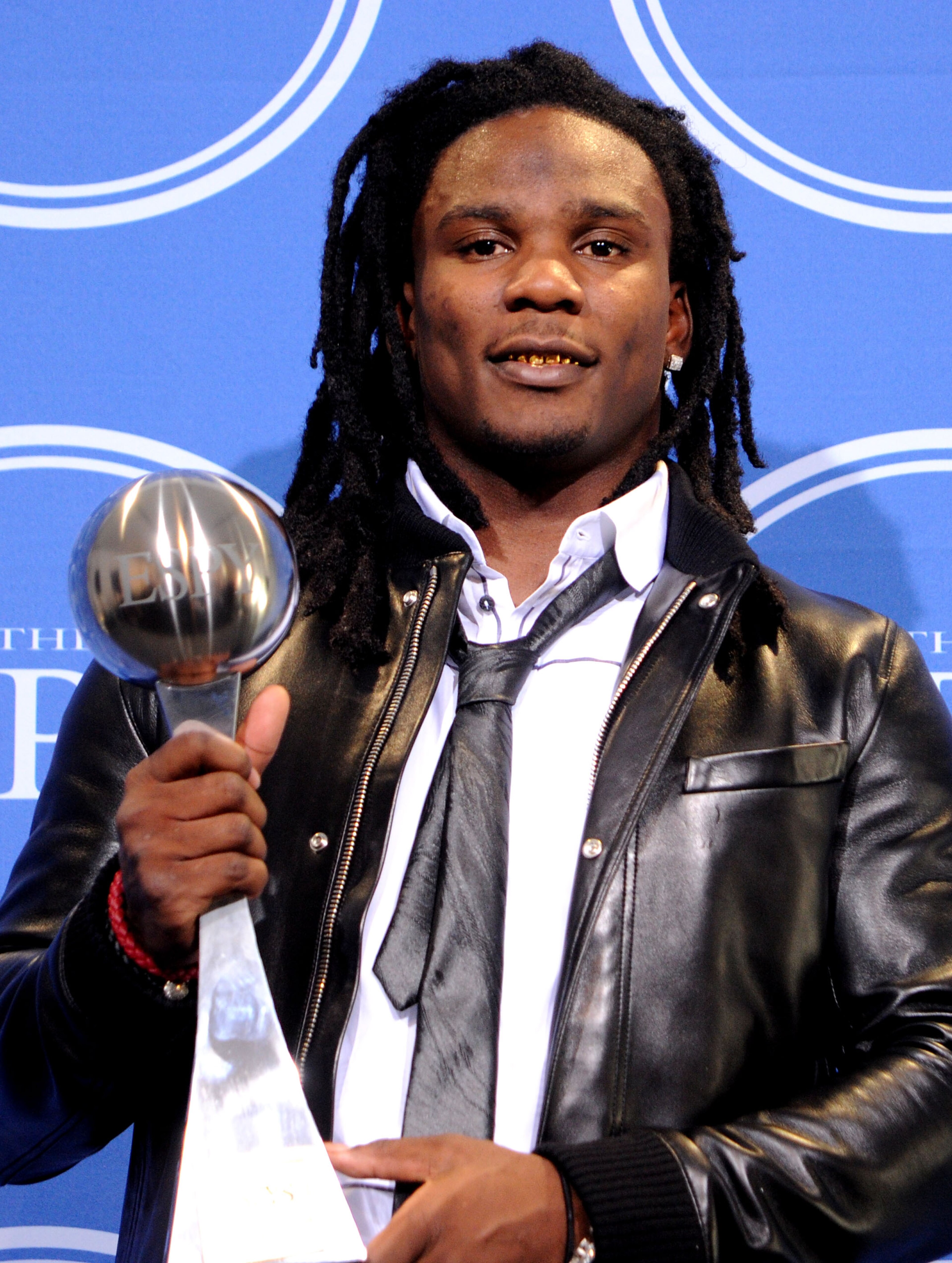LOS ANGELES, CA - JULY 14:  NFL player Chris Johnson of the Tennessee Titans winner of the Best Breakthrough Athlete Award  poses in press room during the 2010 ESPY Awards at Nokia Theatre L.A. Live on July 14, 2010 in Los Angeles, California.  (Photo by 