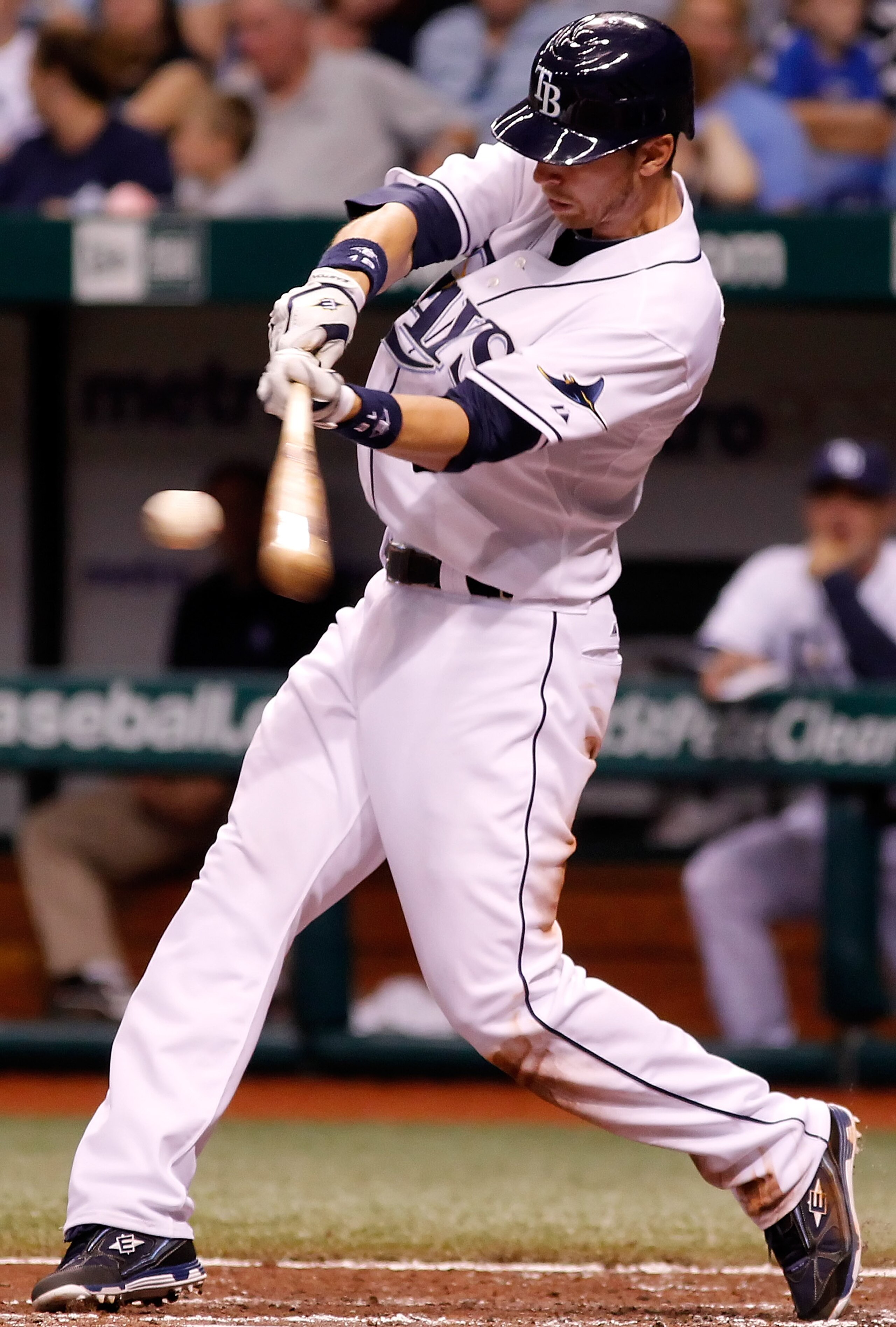 ST PETERSBURG, FL - MAY 01:  Outfielder Ben Zobrist #18 of the Tampa Bay Rays fouls off a pitch against the Kansas City Royals during the game at Tropicana Field on May 1, 2010 in St. Petersburg, Florida.  (Photo by J. Meric/Getty Images)