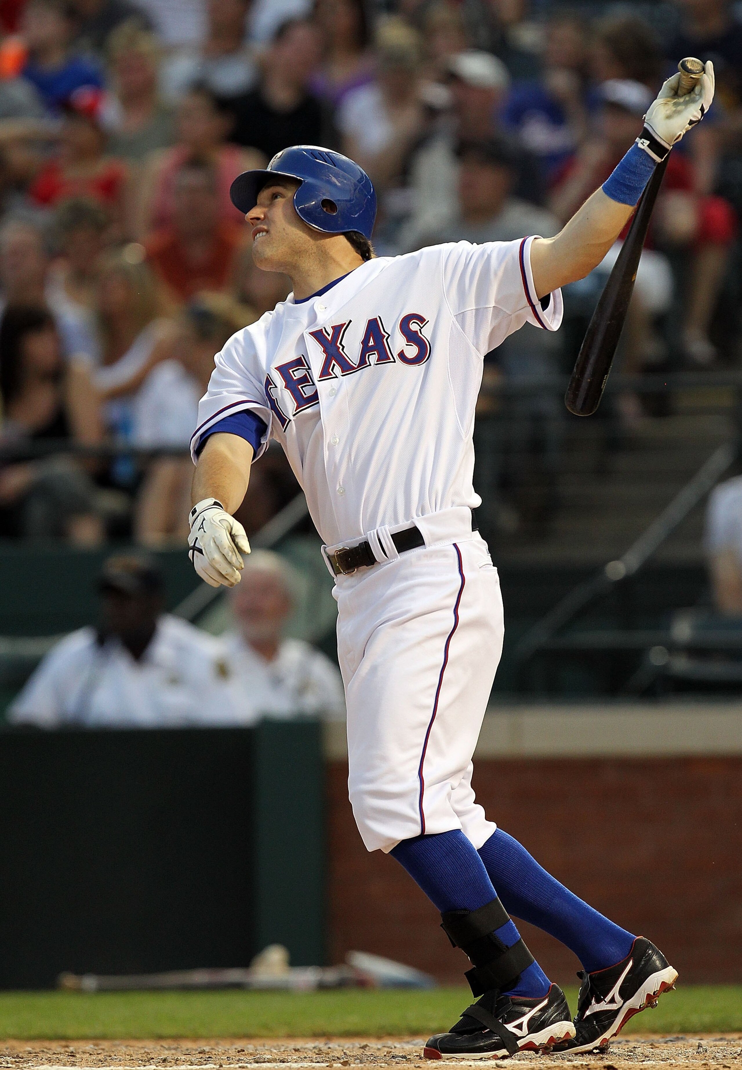 ARLINGTON, TX - MAY 11:  Ian Kinsler #5 of the Texas Rangers on May 11, 2010 at Rangers Ballpark in Arlington, Texas.  (Photo by Ronald Martinez/Getty Images)