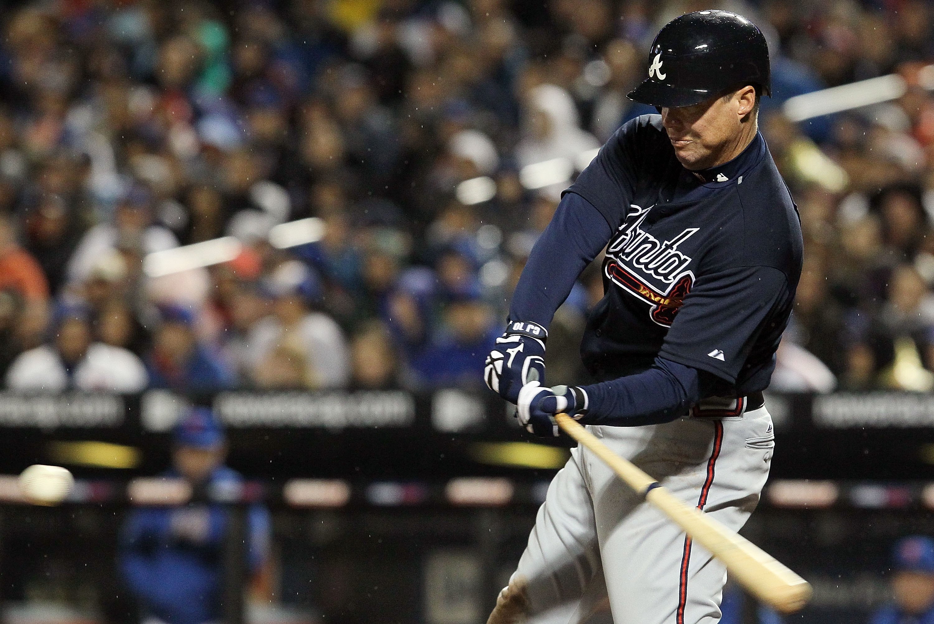 NEW YORK - APRIL 25:  Chipper Jones #10 of the Atlanta Braves bats against the New York Mets on April 25, 2010 at Citi Field in the Flushing neighborhood of the Queens borough of New York City.  (Photo by Jim McIsaac/Getty Images)
