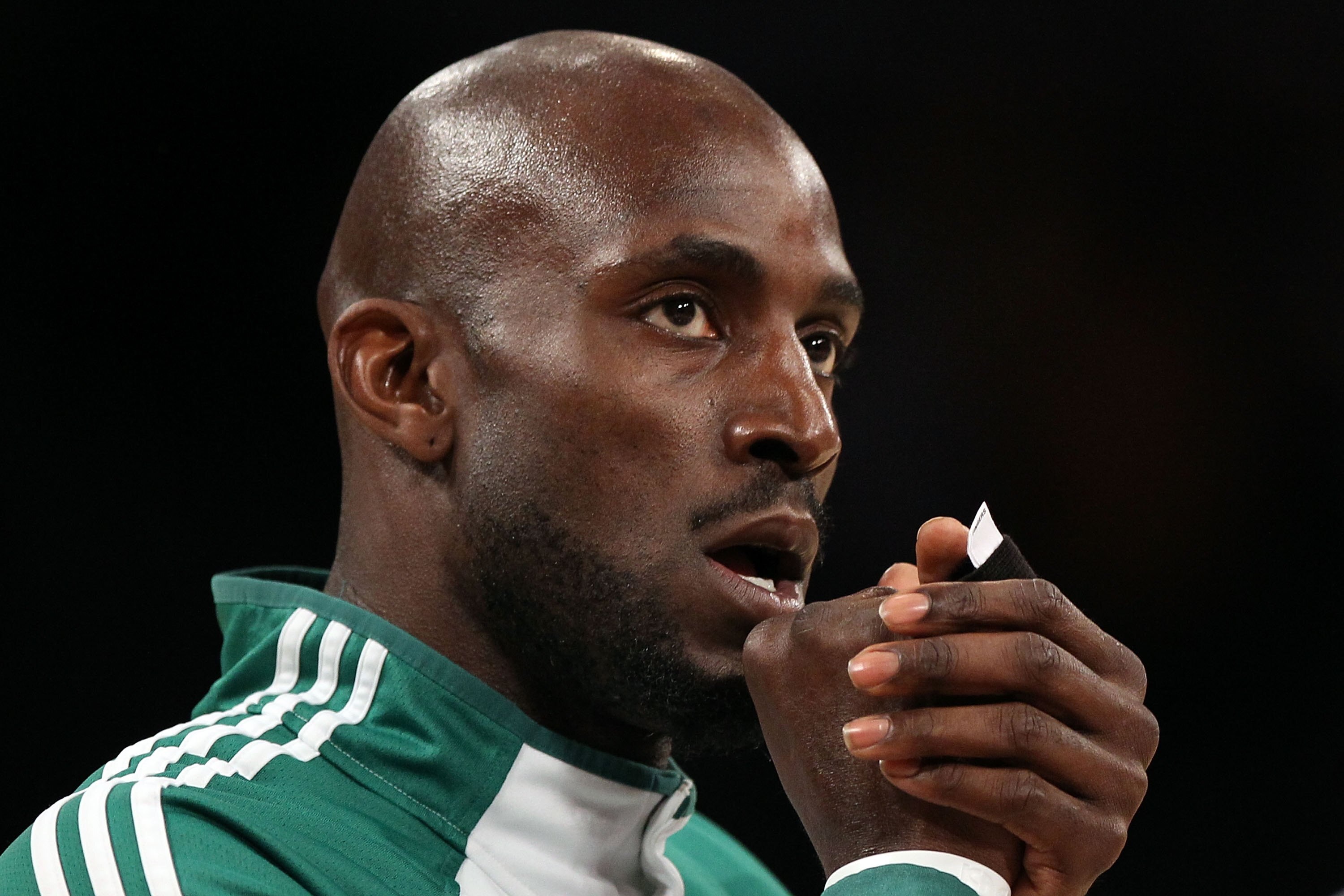 LOS ANGELES, CA - JUNE 17:  Kevin Garnett #5 of the Boston Celtics warms up before Game Seven of the 2010 NBA Finals against the Los Angeles Lakers at Staples Center on June 17, 2010 in Los Angeles, California.  NOTE TO USER: User expressly acknowledges a