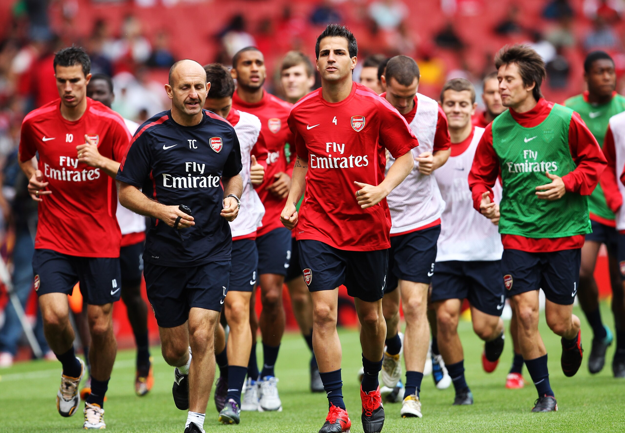 LONDON, ENGLAND - AUGUST 05:  Cesc Fabregas of Arsenal trains with his team mates during an Arsenal open training session at Emirates Stadium on August 5, 2010 in London, England.  (Photo by Bryn Lennon/Getty Images)