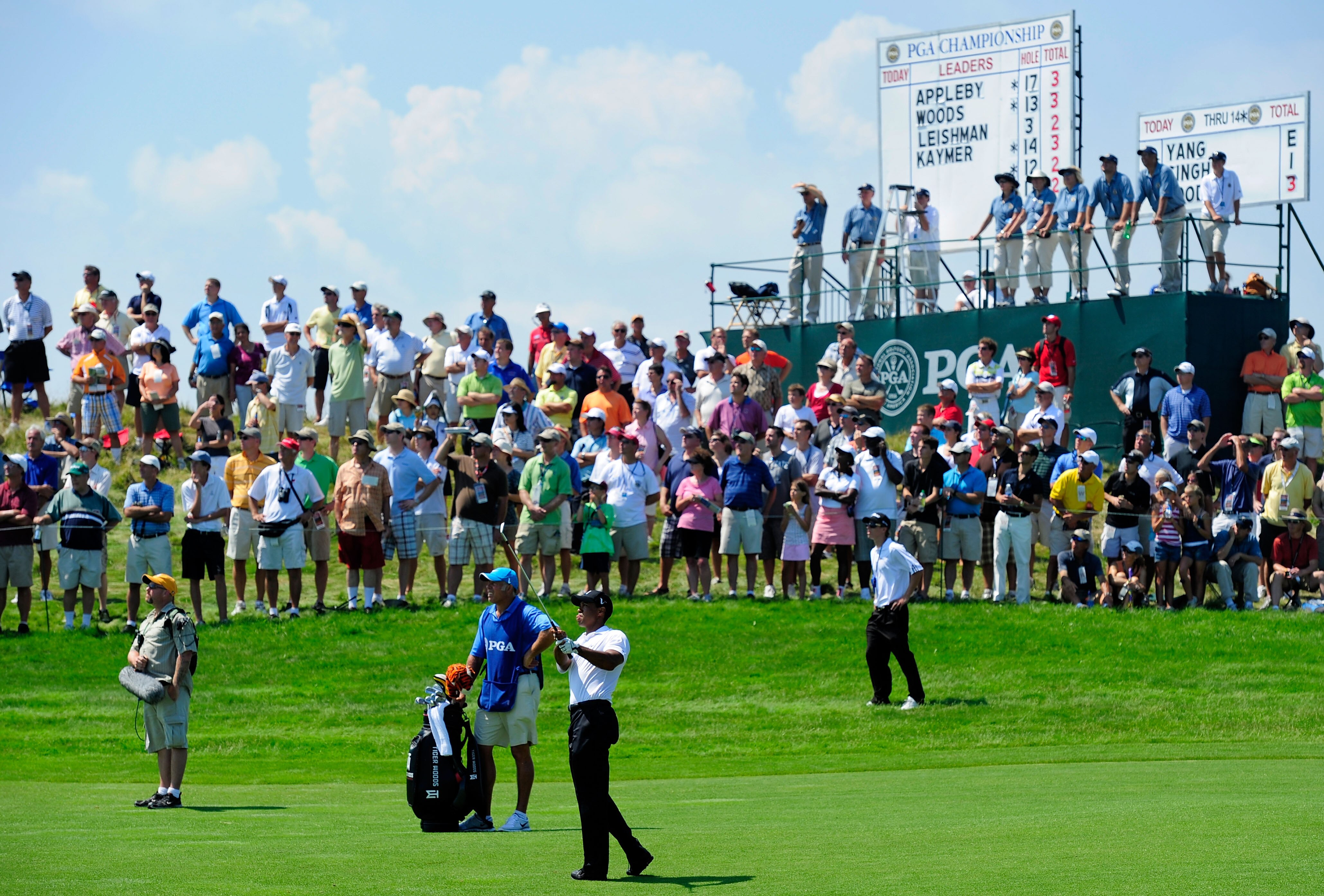 KOHLER, WI - AUGUST 12:  Tiger Woods watches a shot on the 15th hole during the first round of the 92nd PGA Championship on the Straits Course at Whistling Straits on August 12, 2010 in Kohler, Wisconsin.  (Photo by Stuart Franklin/Getty Images)