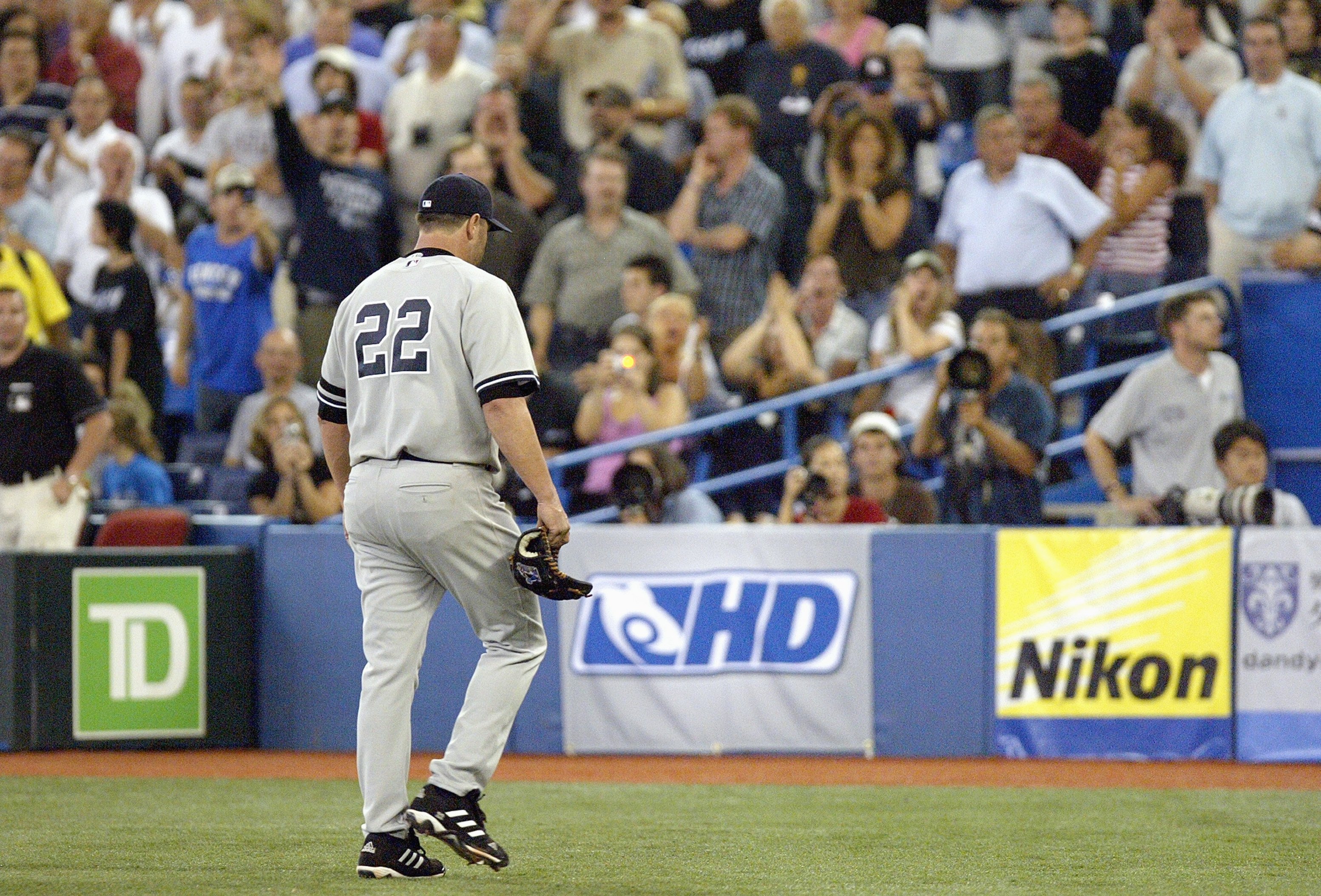TORONTO - AUGUST 7:  Roger Clemens #22  of the New York Yankees walks off the mound against the Toronto Blue Jays during their MLB game at the Rogers Centre August 7, 2007 in Toronto, Ontario. (Photo By Dave Sandford/Getty Images)