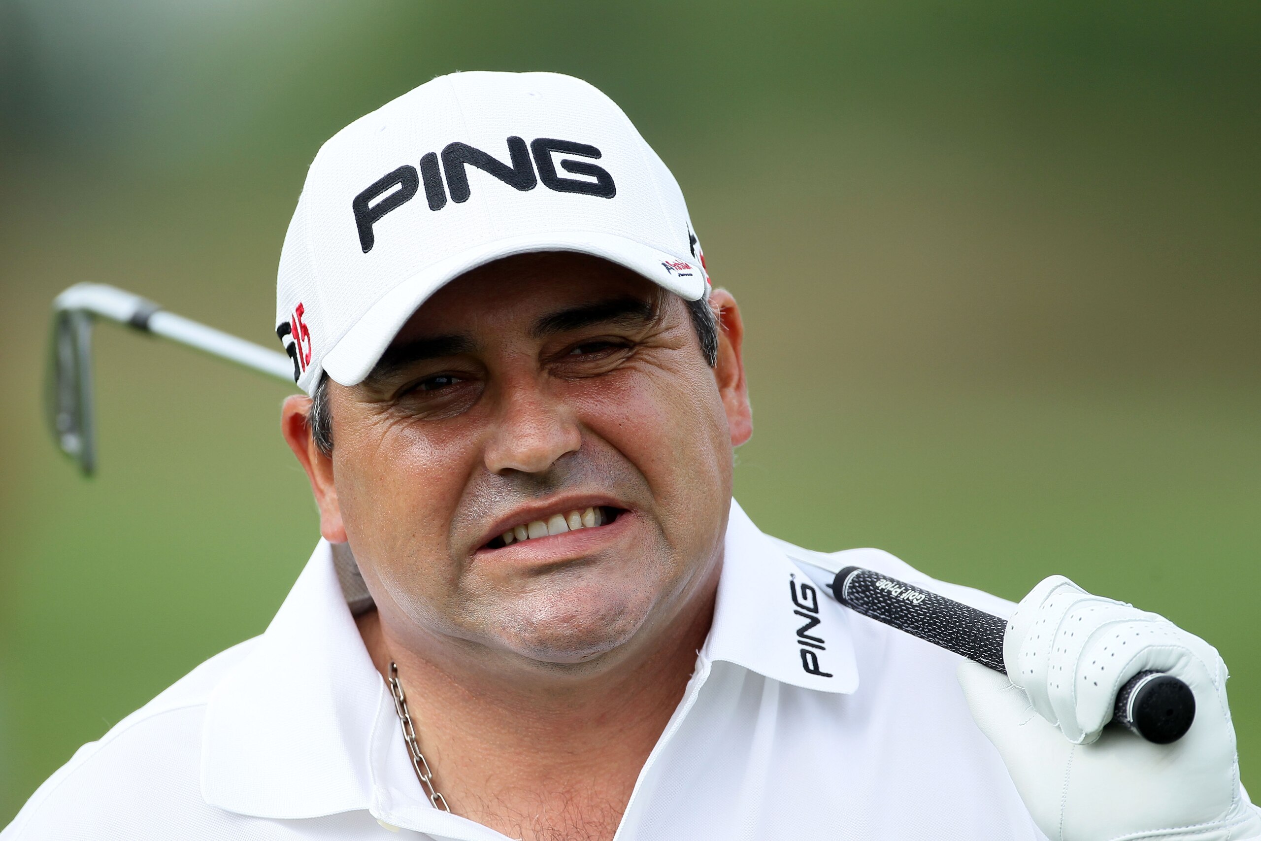 KOHLER, WI - AUGUST 11:  Angel Cabrera of Argentina ponders during a practice round prior to the start of the 92nd PGA Championship on the Straits Course at Whistling Straits on August 11, 2010 in Kohler, Wisconsin.  (Photo by Andy Lyons/Getty Images)