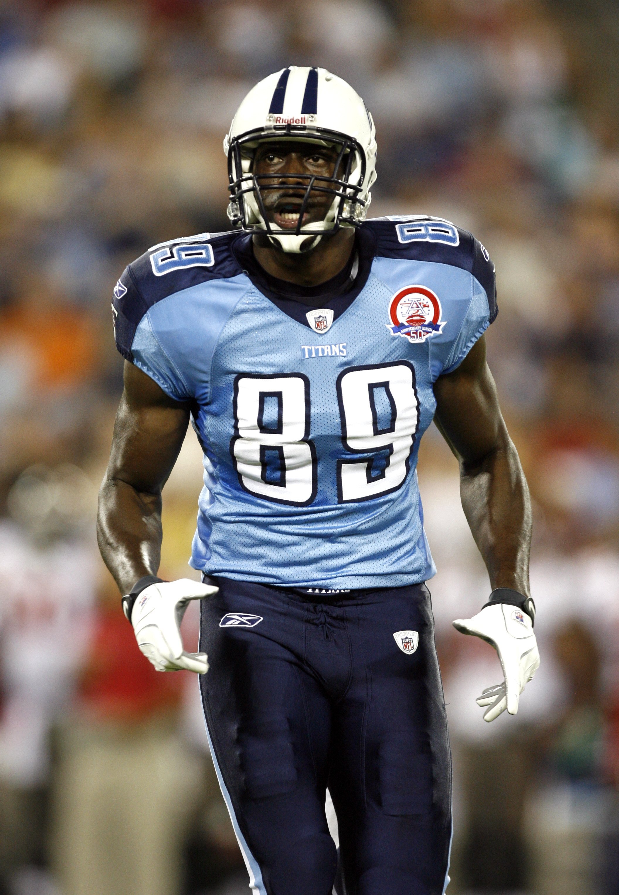 NASHVILLE, TN - AUGUST 15: Jared Cook #89 of the Tennessee Titans looks on against the Tampa Bay Buccaneers during a preseason NFL game at LP Field on August 15, 2009 in Nashville, Tennessee. The Titans beat the Buccaneers 27-20. (Photo by Joe Murphy/Gett