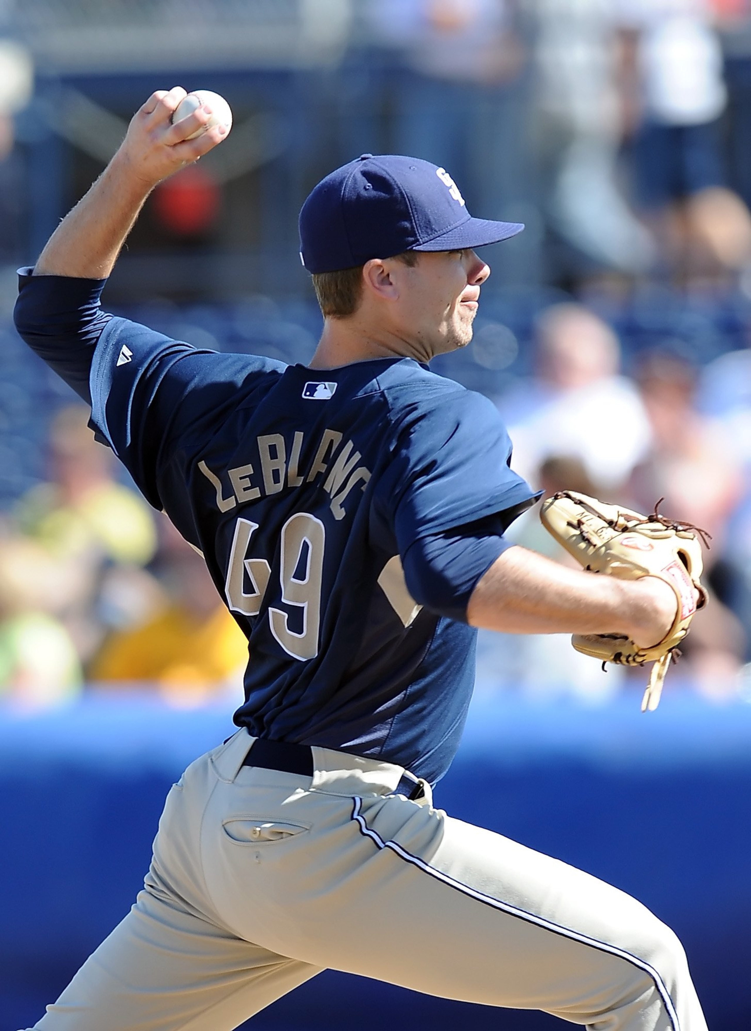 PEORIA, AZ - MARCH 05:  Wade LeBlanc #49 of the San Diego Padres pitches during a Spring Training game against the Seattle Mariners on March 5, 2010 at Peoria Stadium in Peoria, Arizona.  (Photo by Lisa Blumenfeld/Getty Images)