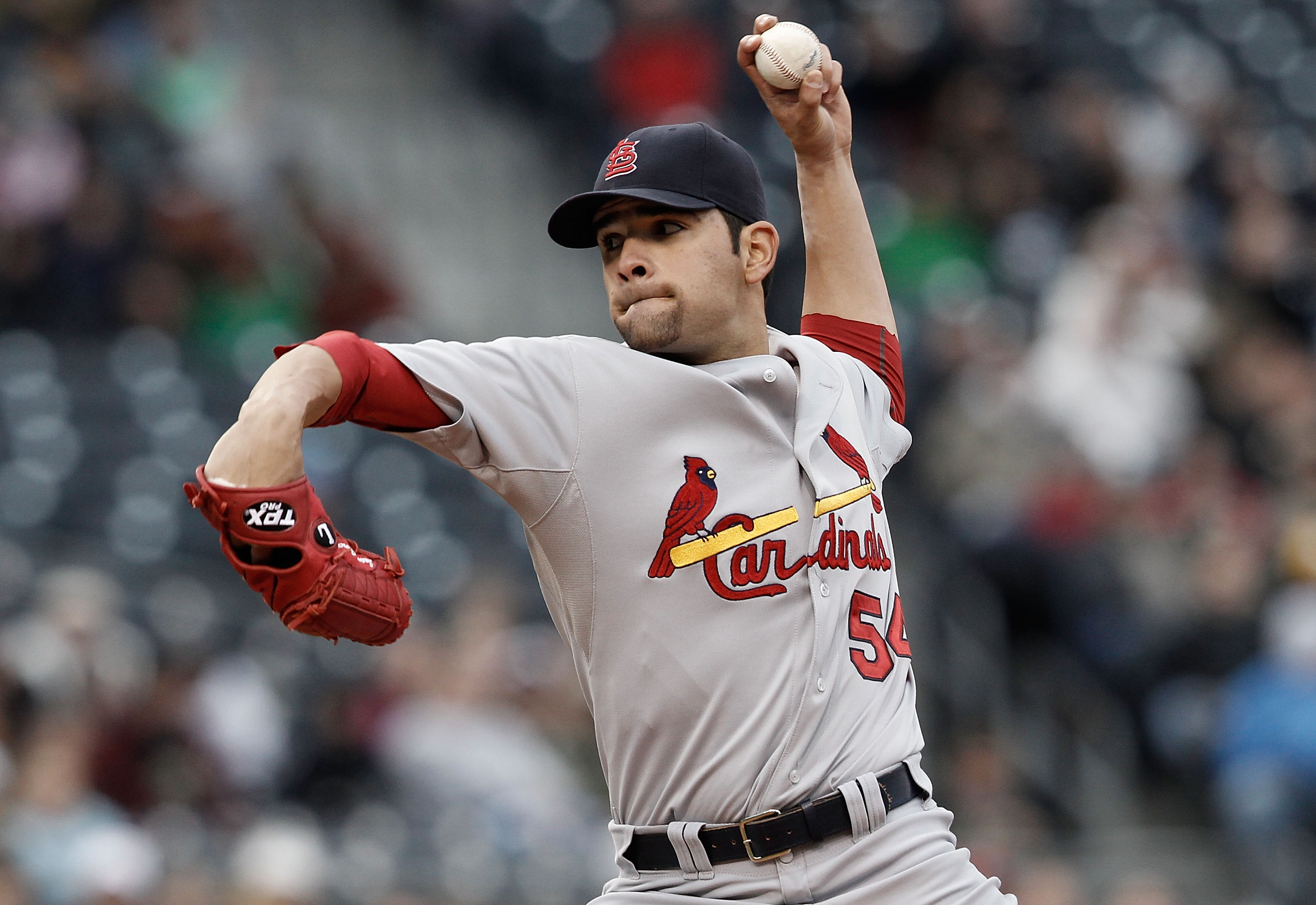 PITTSBURGH - MAY 08:  Jaime Garcia #54 of the St Louis Cardinals pitches against the Pittsburgh Pirates during the game on May 8, 2010 at PNC Park in Pittsburgh, Pennsylvania.  (Photo by Jared Wickerham/Getty Images)