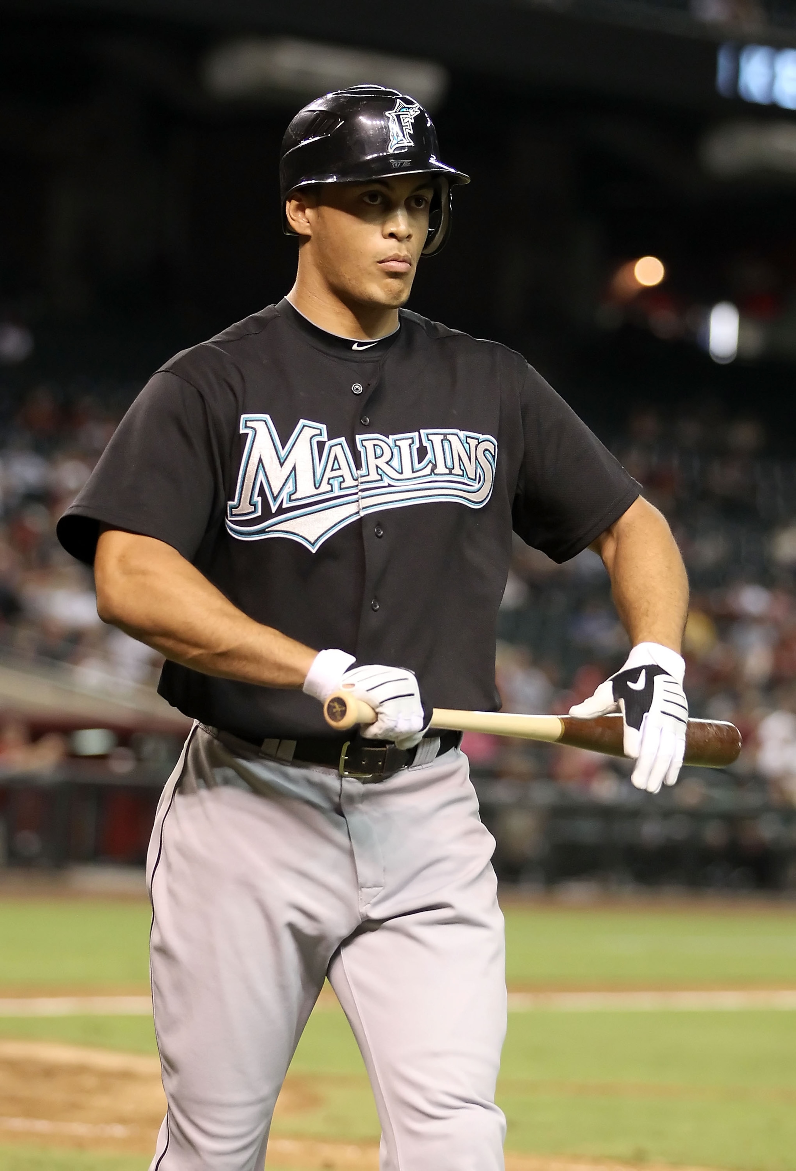 PHOENIX - JULY 08: Mike Stanton #27 of the Florida Marlins reacts after striking out against the Arizona Diamondbacks during the Major League Baseball game at Chase Field on July 8, 2010 in Phoenix, Arizona. The Diamondbacks defeated the Marlins 10-4. ( PHOENIX - JULY 08: Mike Stanton #27 of the Florida Marlins reacts after striking out against the Arizona Diamondbacks during the Major League Baseball game at Chase Field on July 8, 2010 in Phoenix, Arizona. The Diamondbacks defeated the Marlins 10-4. (