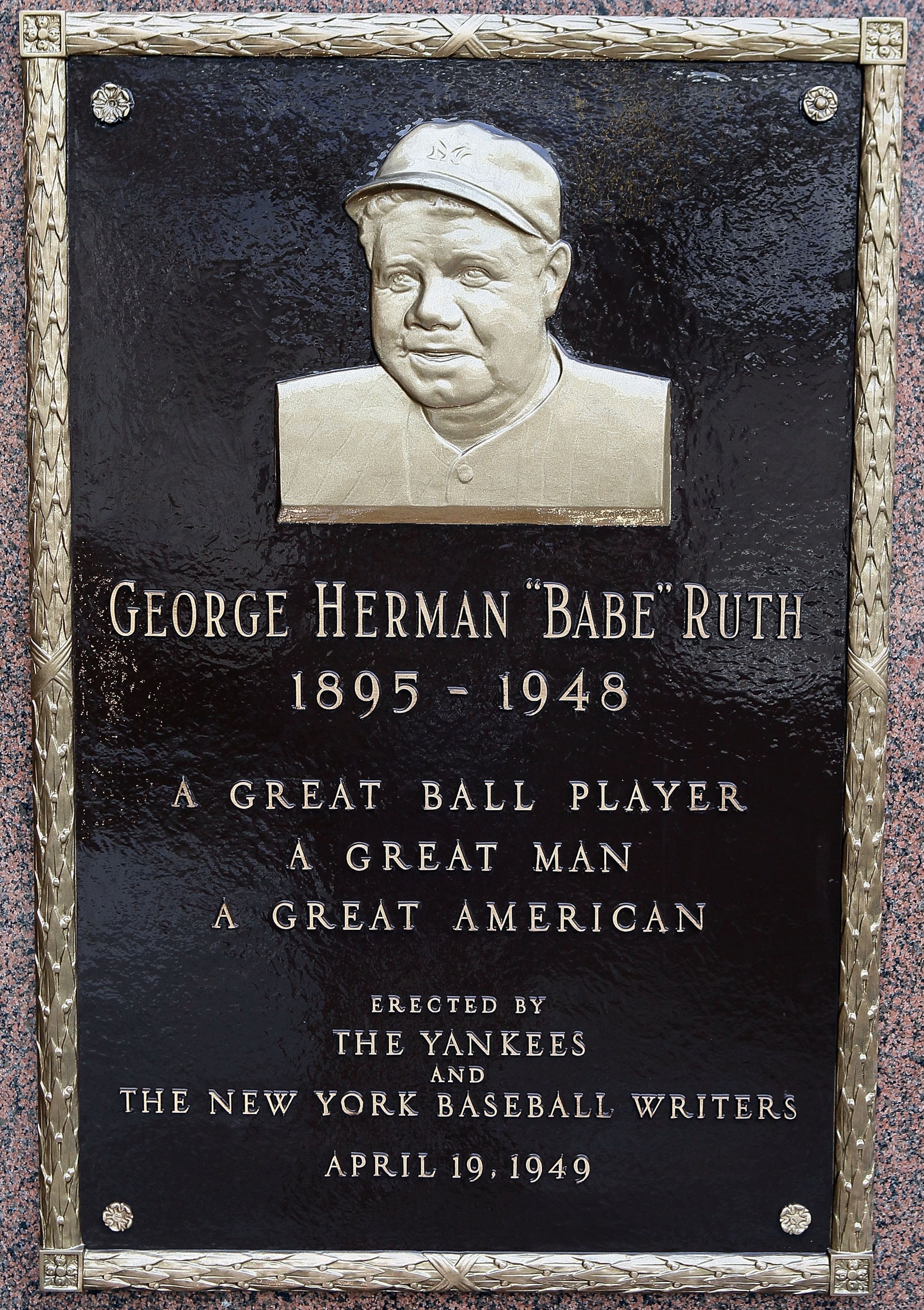 NEW YORK - MAY 02: The plaque of Babe Ruth is seen in Monument Park at Yankee Stadium prior to game between the New York Yankees and the Chicago White Sox on May 2, 2010 in the Bronx borough of New York City. The Yankees defeated the White Sox 12-3. (Ph NEW YORK - MAY 02: The plaque of Babe Ruth is seen in Monument Park at Yankee Stadium prior to game between the New York Yankees and the Chicago White Sox on May 2, 2010 in the Bronx borough of New York City. The Yankees defeated the White Sox 12-3. (Ph
