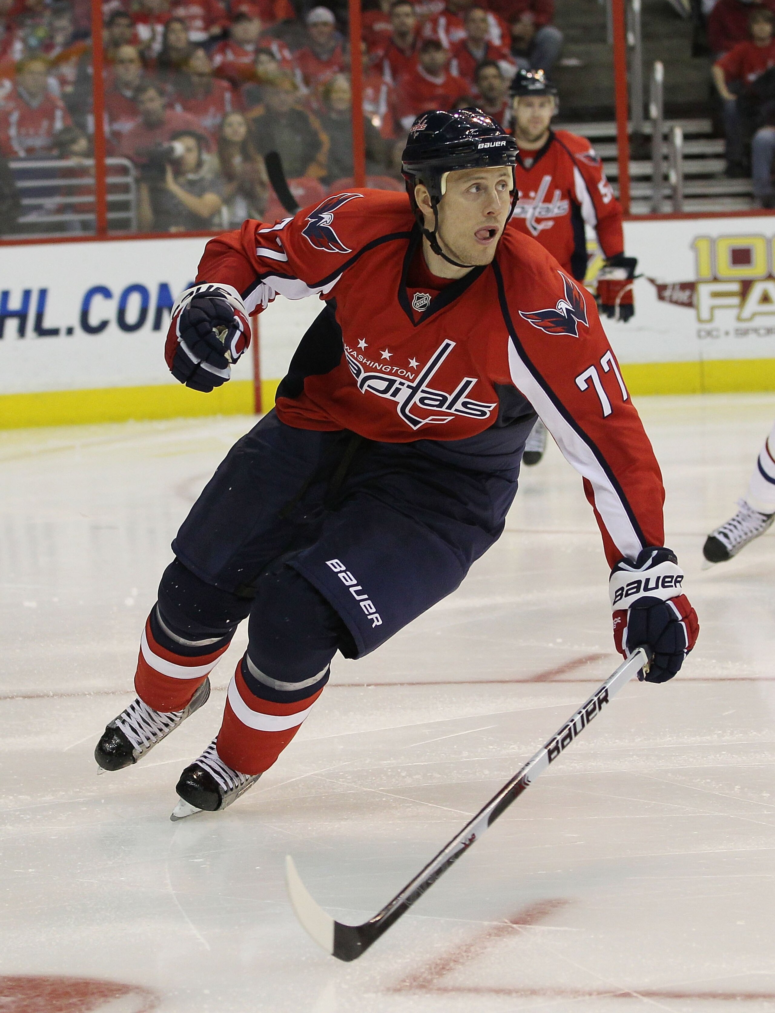 WASHINGTON - APRIL 17:  Joe Corvo #77 of the Washington Capitals skates against the Montreal Canadiens in Game Two of the Eastern Conference Quarterfinals during the 2010 NHL Stanley Cup Playoffs at the Verizon Center on April 17, 2010 in Washington, DC.