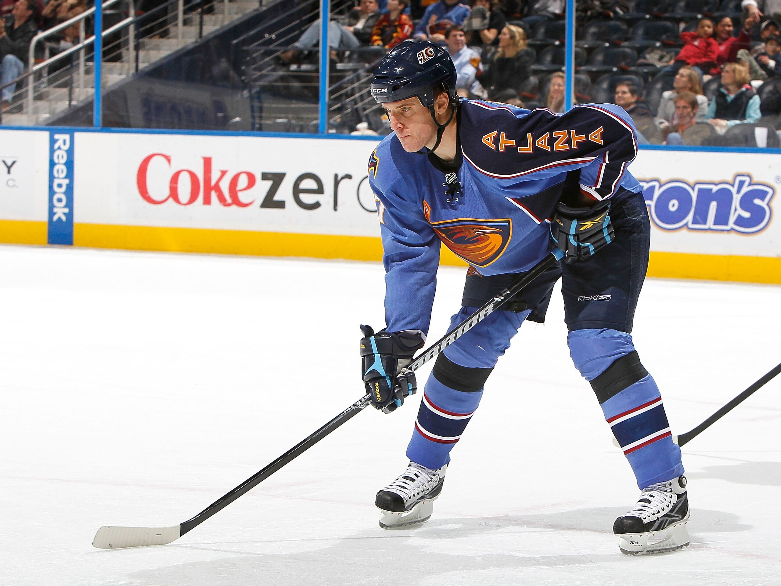 ATLANTA - JANUARY 26:  Pavel Kubina #77 of the Atlanta Thrashers against the Anaheim Ducks at Philips Arena on January 26, 2010 in Atlanta, Georgia.  (Photo by Kevin C. Cox/Getty Images)