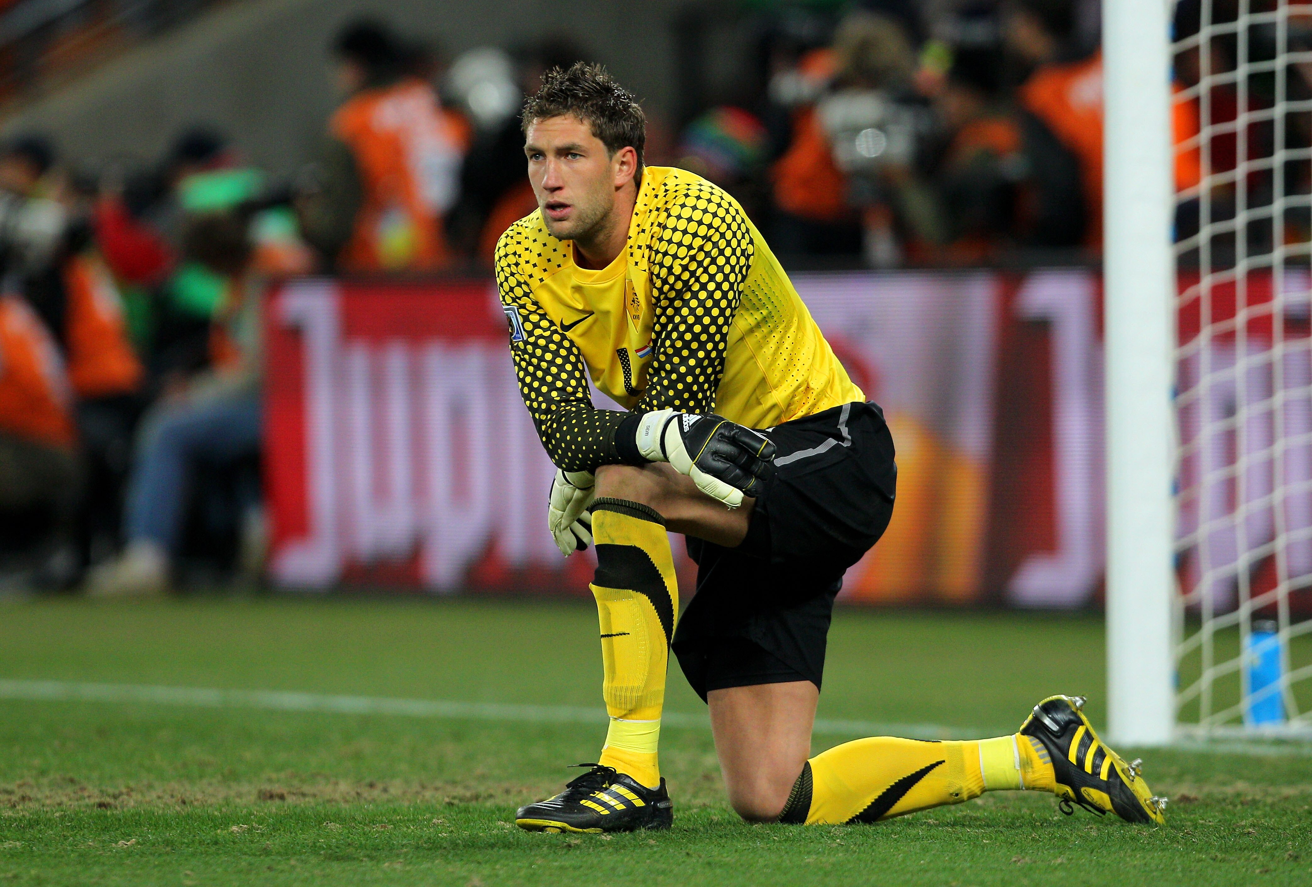 JOHANNESBURG, SOUTH AFRICA - JULY 11:  Dejected Maarten Stekelenburg of the Netherlands after defeat during the 2010 FIFA World Cup South Africa Final match between Netherlands and Spain at Soccer City Stadium on July 11, 2010 in Johannesburg, South Afric