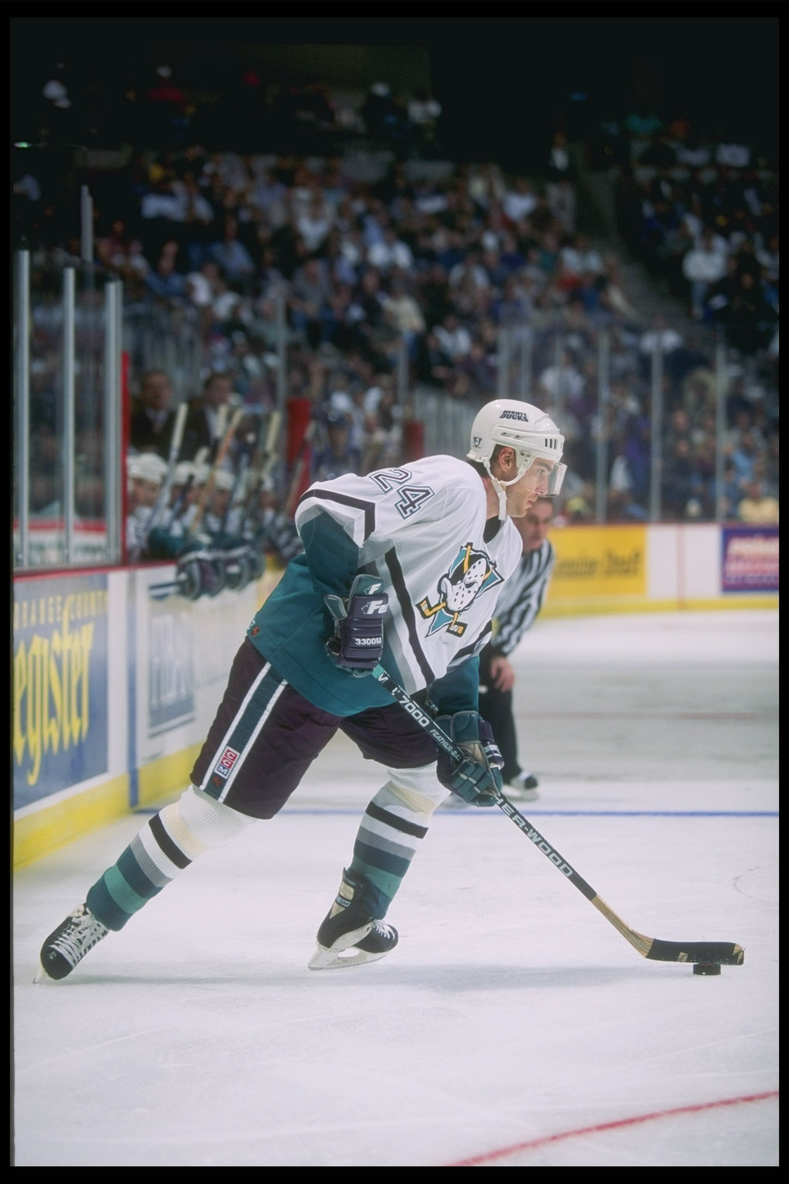 23 Jan 1995:  Tim Kurvers of the Anaheim Mighty Ducks skates down the ice during a game against the Edmonton Oilers at Arrowhead Pond in Anaheim, California.  The Ducks won the game 5-4 in overtime. Mandatory Credit: Mike Powell  /Allsport