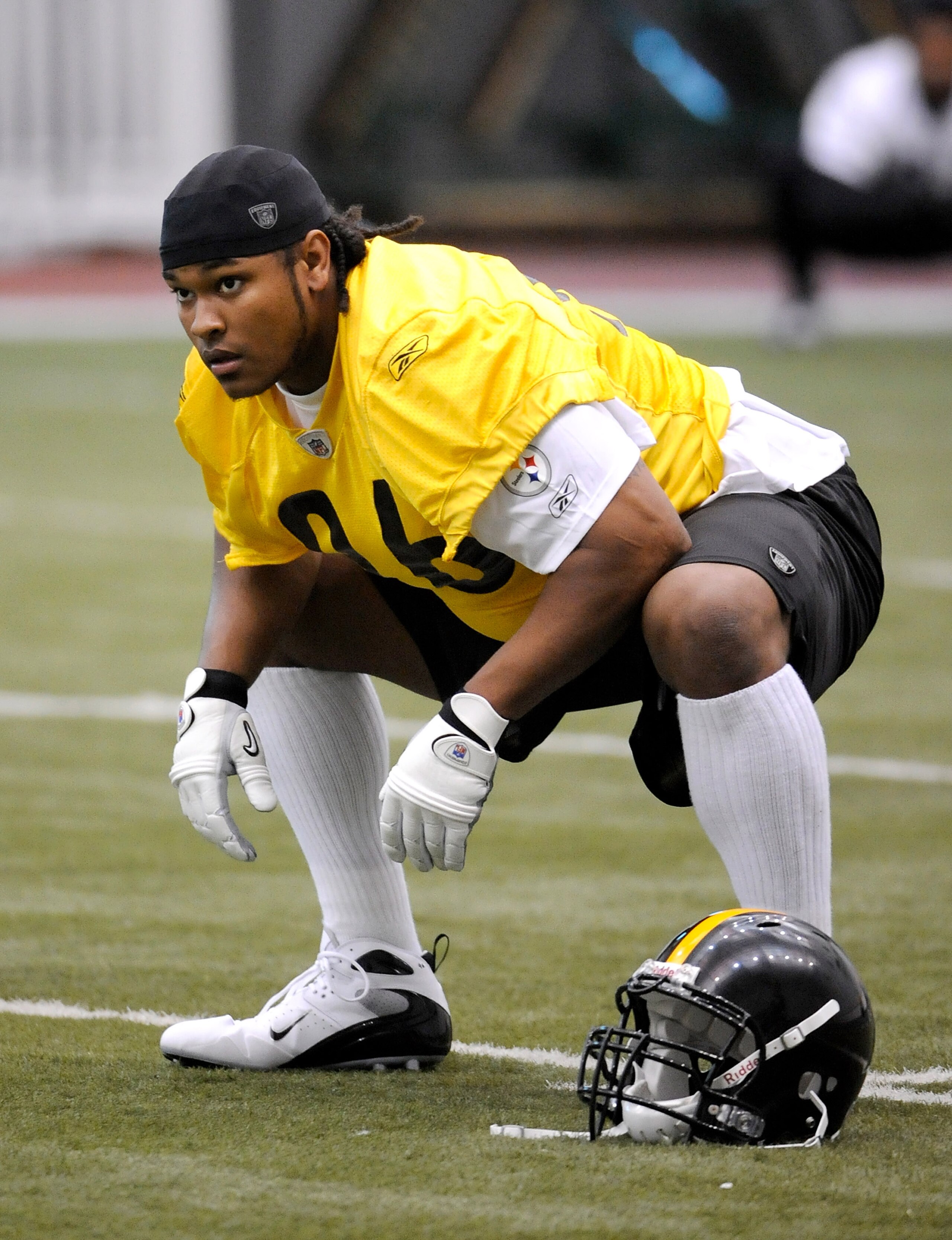 PITTSBURGH - MAY 01:  First Round draft pick Ziggy Hood #96 of the Pittsburgh Steelers stretches during rookie training at the Pittsburgh Steelers Practice Facility on May 1, 2009 in Pittsburgh, Pennsylvania.  (Photo by Joe Sargent/Getty Images)