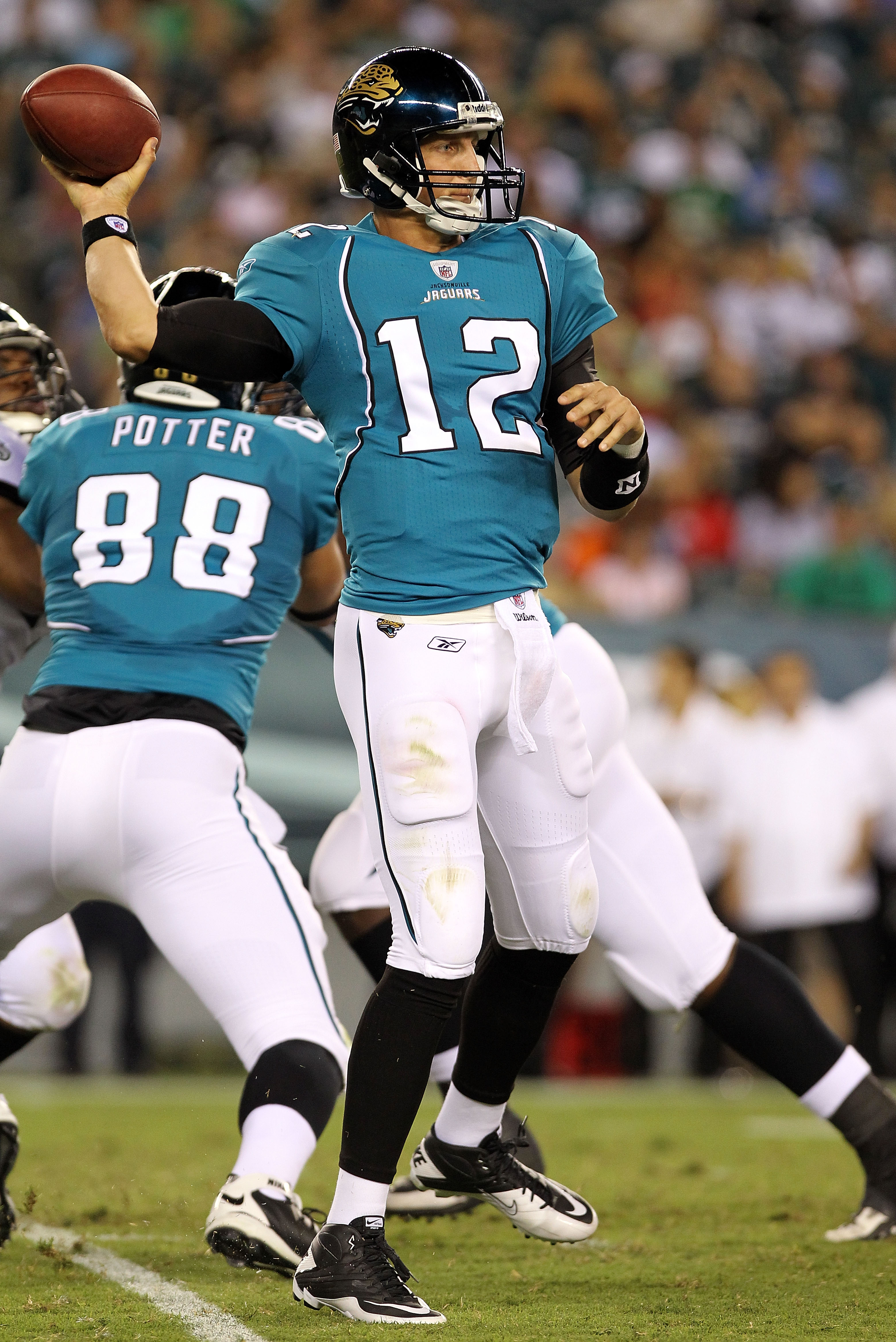 PHILADELPHIA - AUGUST 13: Luke McCown #12 of the Jacksonville Jaguars passes against the Philadelphia Eagles during their preseason game at Lincoln Financial Field on August 13, 2010 in Philadelphia, Pennsylvania.  (Photo by Nick Laham/Getty Images)