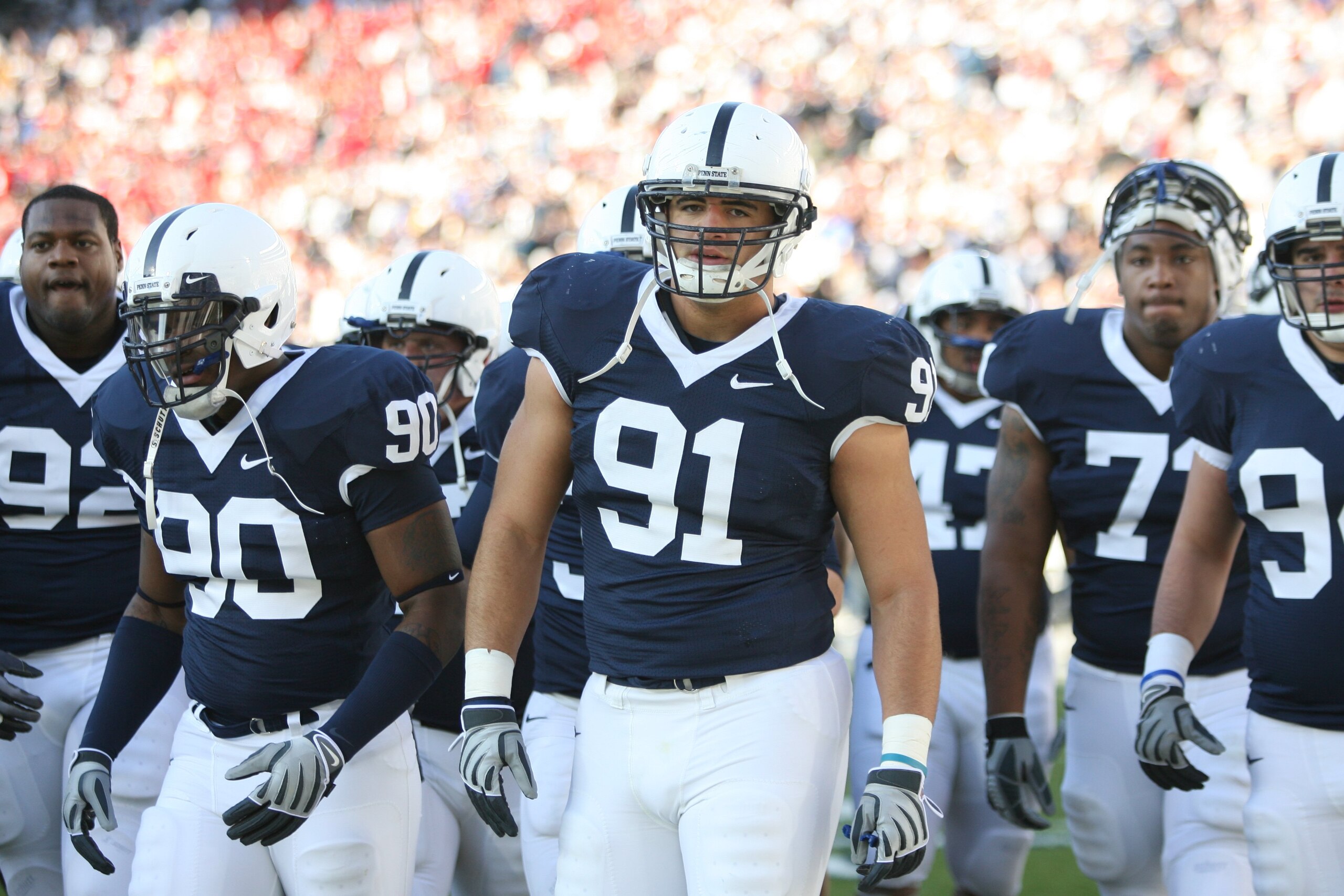 STATE COLLEGE, PA - NOVEMBER 7: Defensive tackle Jared Odrick #91 of the Penn State Nittany Lions walks off the field after warm-ups  before a game against the Ohio State Buckeyes on November 7, 2009 at Beaver Stadium in State College, Pennsylvania. Ohio