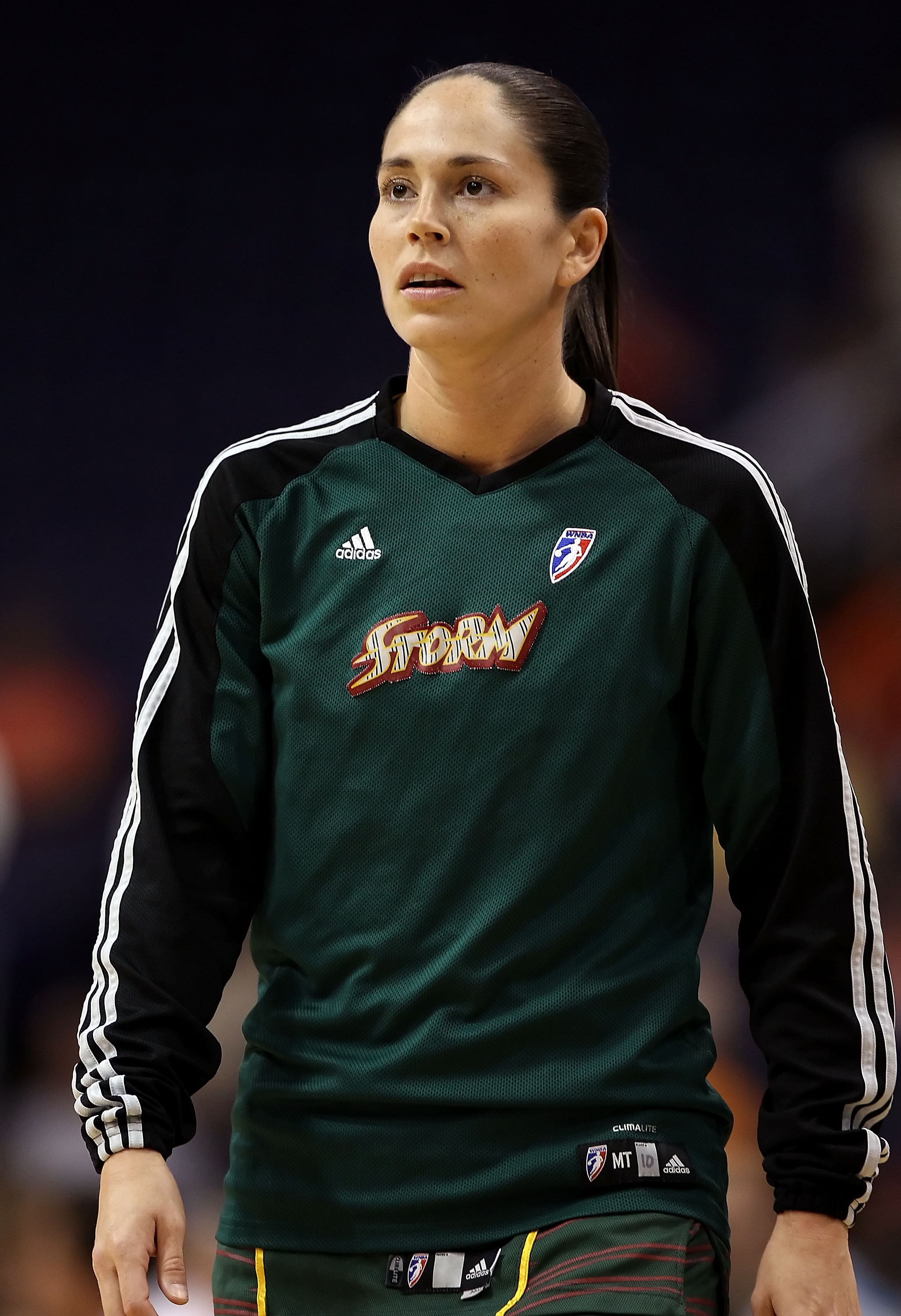 PHOENIX - JULY 14:  Sue Bird #10 of the Seattle Storm warms up before the WNBA game against the Phoenix Mercury at US Airways Center on July 14, 2010 in Phoenix, Arizona. The Storm defeated the Mercury 111-107 in triple overtime.  NOTE TO USER: User expre