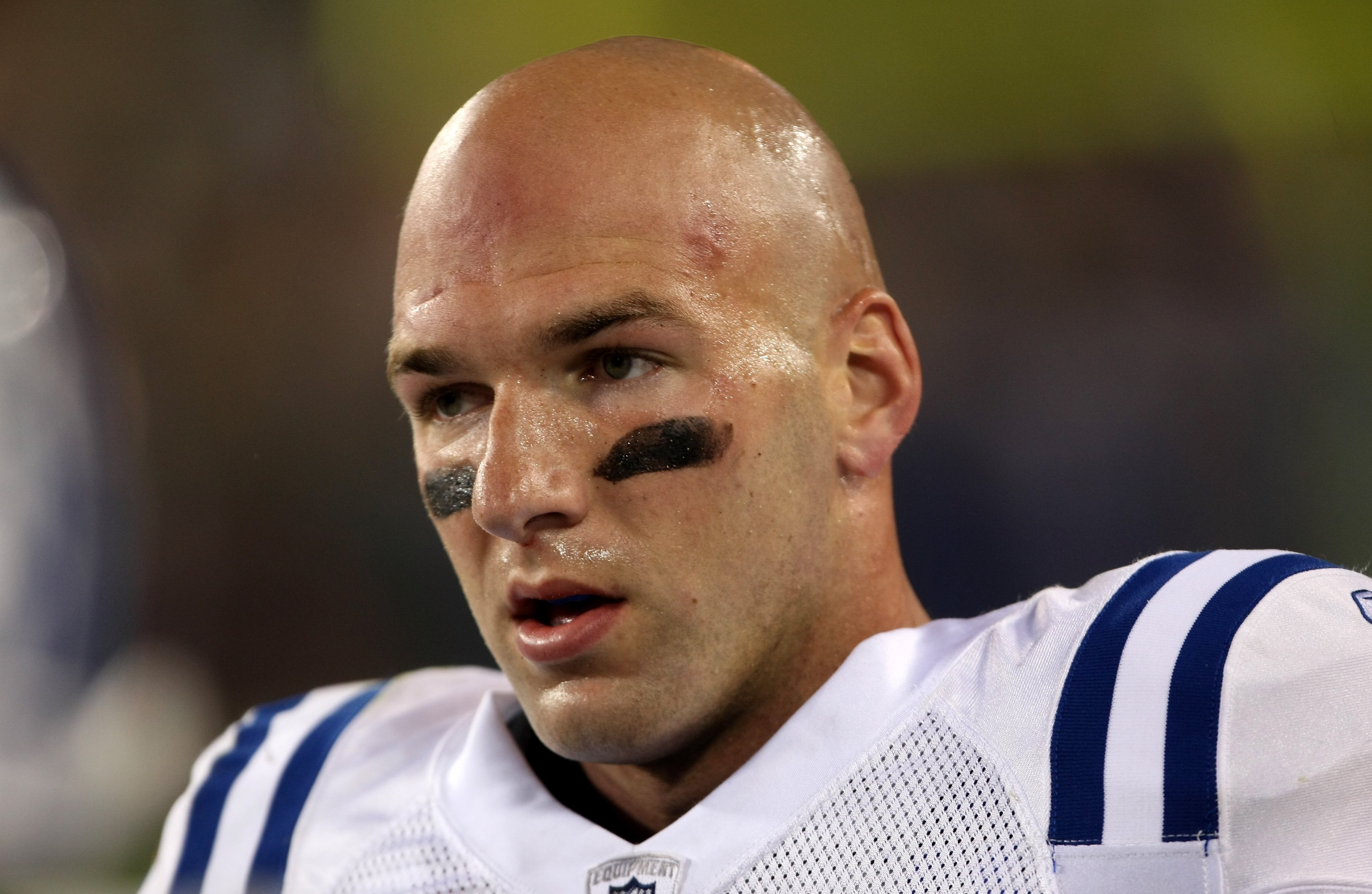 GREEN BAY, WI - OCTOBER 19:  Anthony Gonzalez #11 of the Indianapolis Colts on the sidelines during the game with the Green Bay Packers on October 19, 2008 at Lambeau Field in Green Bay Wisconsin. The Packers won 34-14.  (Photo by Stephen Dunn/Getty Image