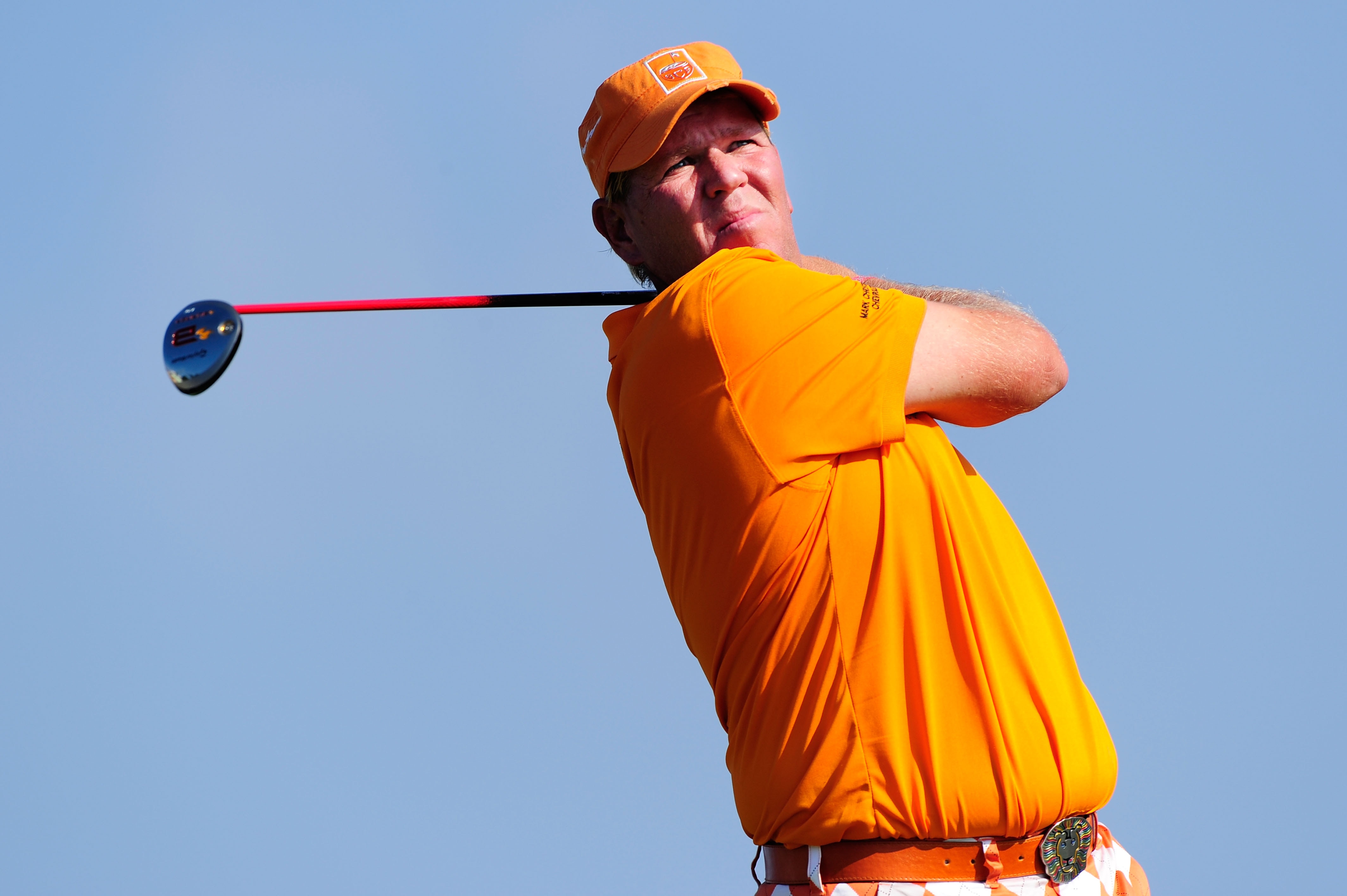KOHLER, WI - AUGUST 12:  John Daly hits his tee shot on the ninth hole during the first round of the 92nd PGA Championship on the Straits Course at Whistling Straits on August 12, 2010 in Kohler, Wisconsin.  (Photo by Stuart Franklin/Getty Images)