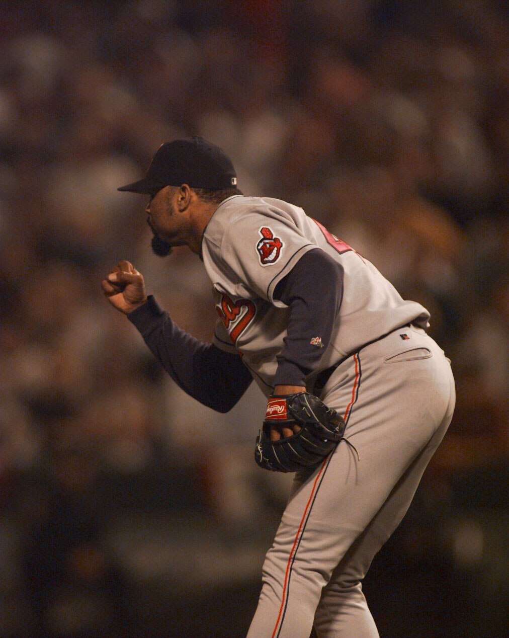 9 Oct 1997: Jose Mesa #49 of the Cleveland Indians clenches his fist after earning a save giving the Indians 5-4 win over the Baltimore Orioles in game two of the American League Championship Series at Camden Yards in Baltimore, Maryland.