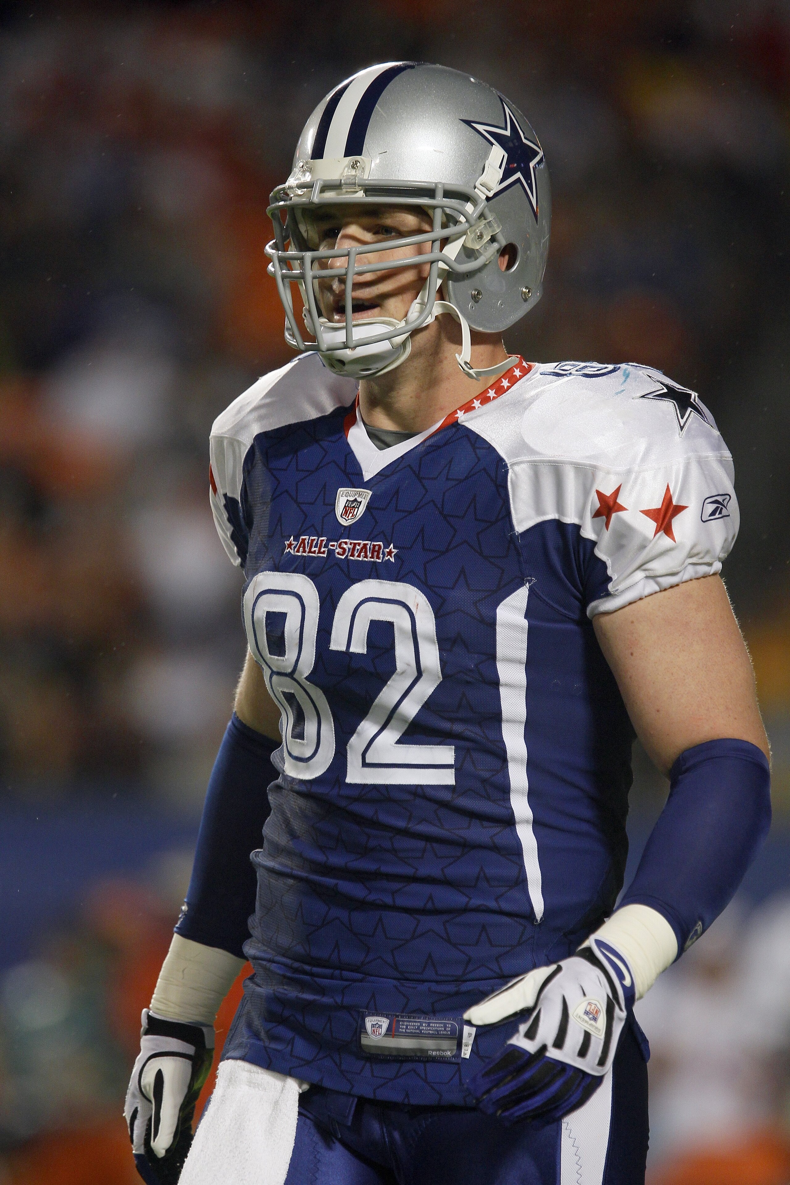 MIAMI GARDENS, FL - JANUARY 31:  Jason Witten #82 of the NFC's Dallas Cowboys looks on during the 2010 AFC-NFC Pro Bowl game at Sun Life Stadium on January 31, 2010 in Miami Gardens, Florida. The AFC defeated the NFC 41-34. (Photo by Scott Halleran/Getty