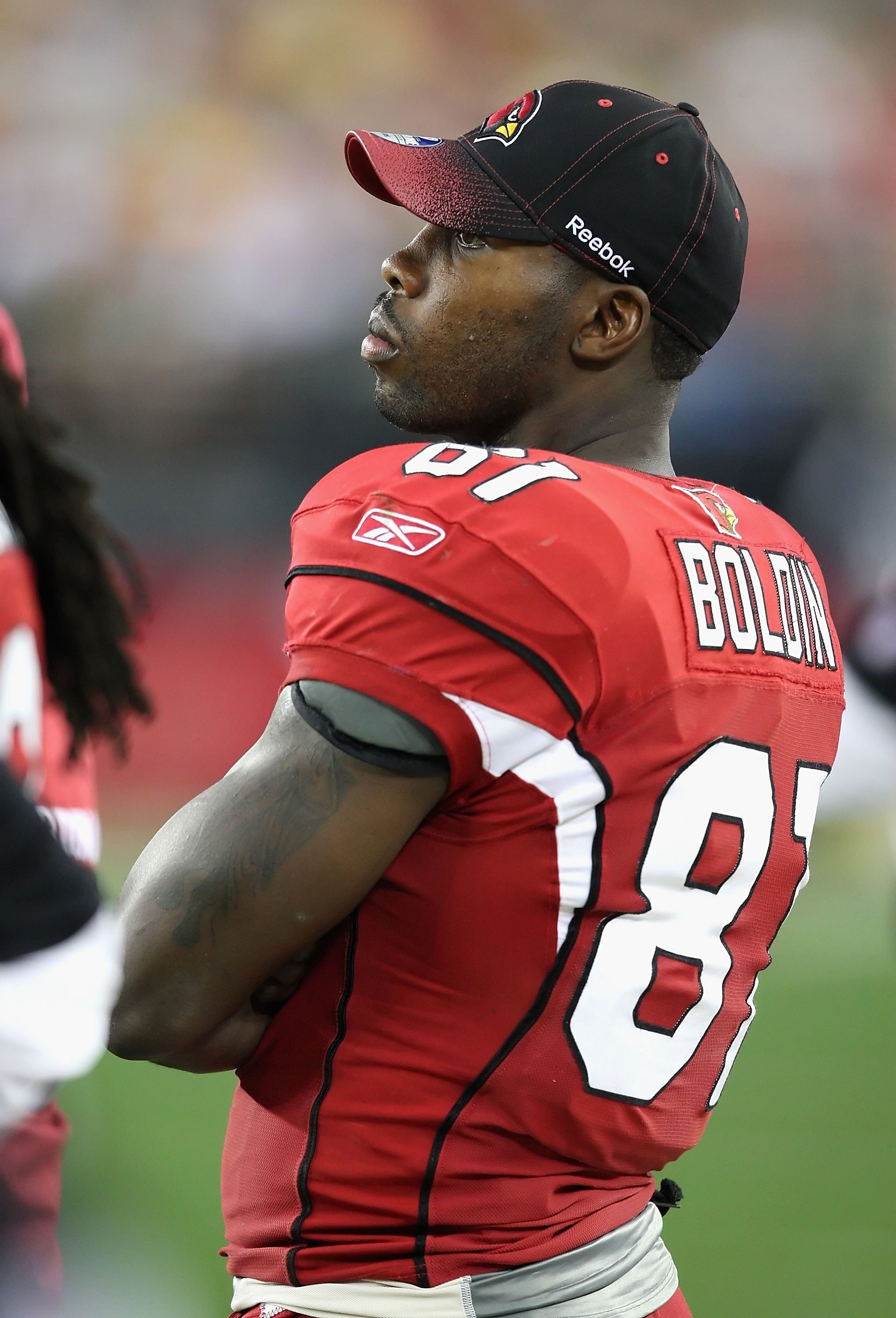 GLENDALE, AZ - JANUARY 03:  Anquan Boldin #81 of the Arizona Cardinals on the sidelines during the NFL game against the Green Bay Packers at the Universtity of Phoenix Stadium on January 3, 2010 in Glendale, Arizona. The Cardinals defeated the Packers  51