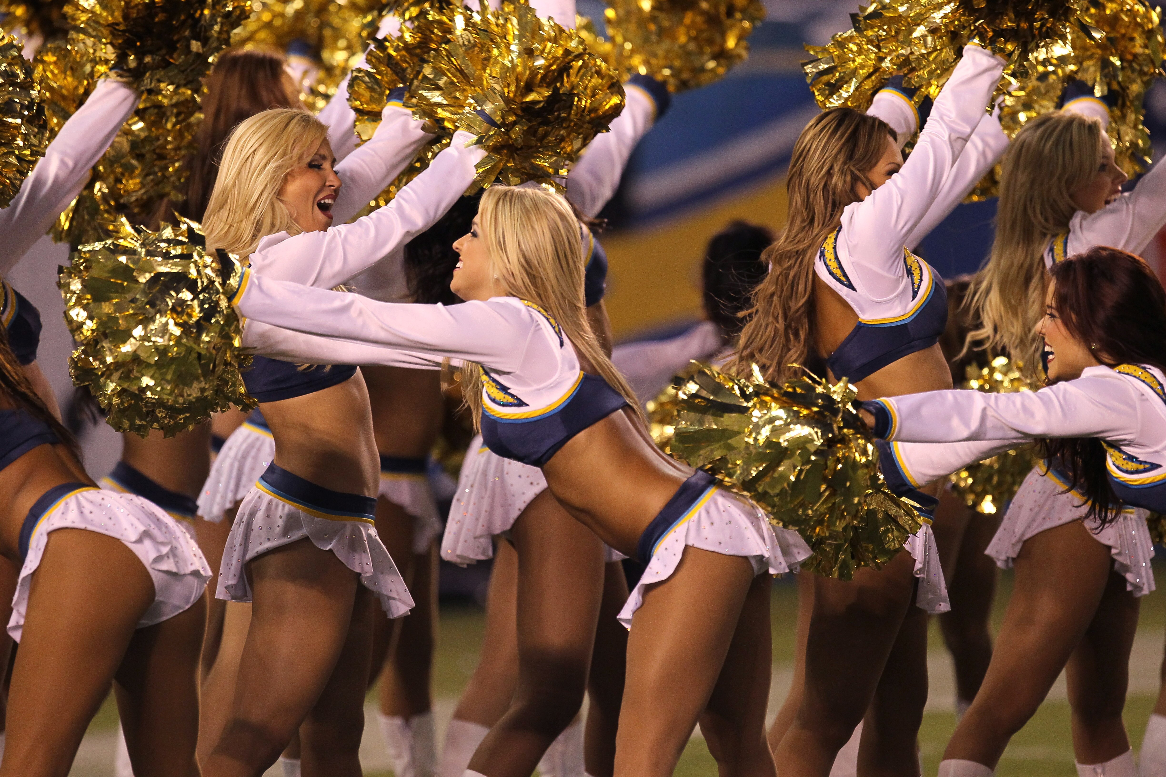 SAN DIEGO - AUGUST 14:   The Charger Girls perform during the game between the San Diego Chargers and the Chicago Bears on August 14, 2010 at Qualcomm Stadium in San Diego, California.  The Chargers won 25-10.   (Photo by Stephen Dunn/Getty Images)