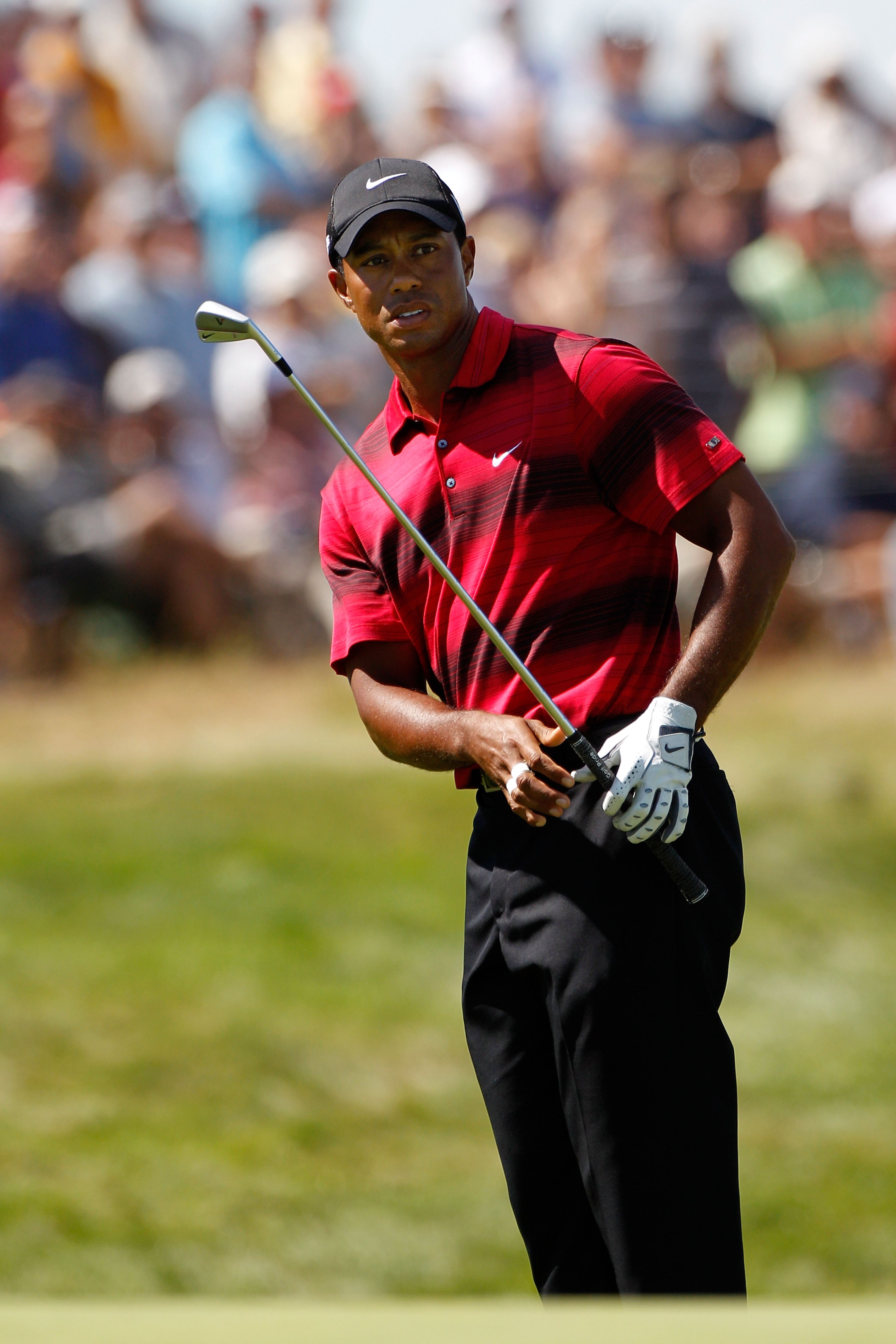 KOHLER, WI - AUGUST 15:  Tiger Woods watches his shot on the 16th hole during the final round of the 92nd PGA Championship on the Straits Course at Whistling Straits on August 15, 2010 in Kohler, Wisconsin.  (Photo by Sam Greenwood/Getty Images)