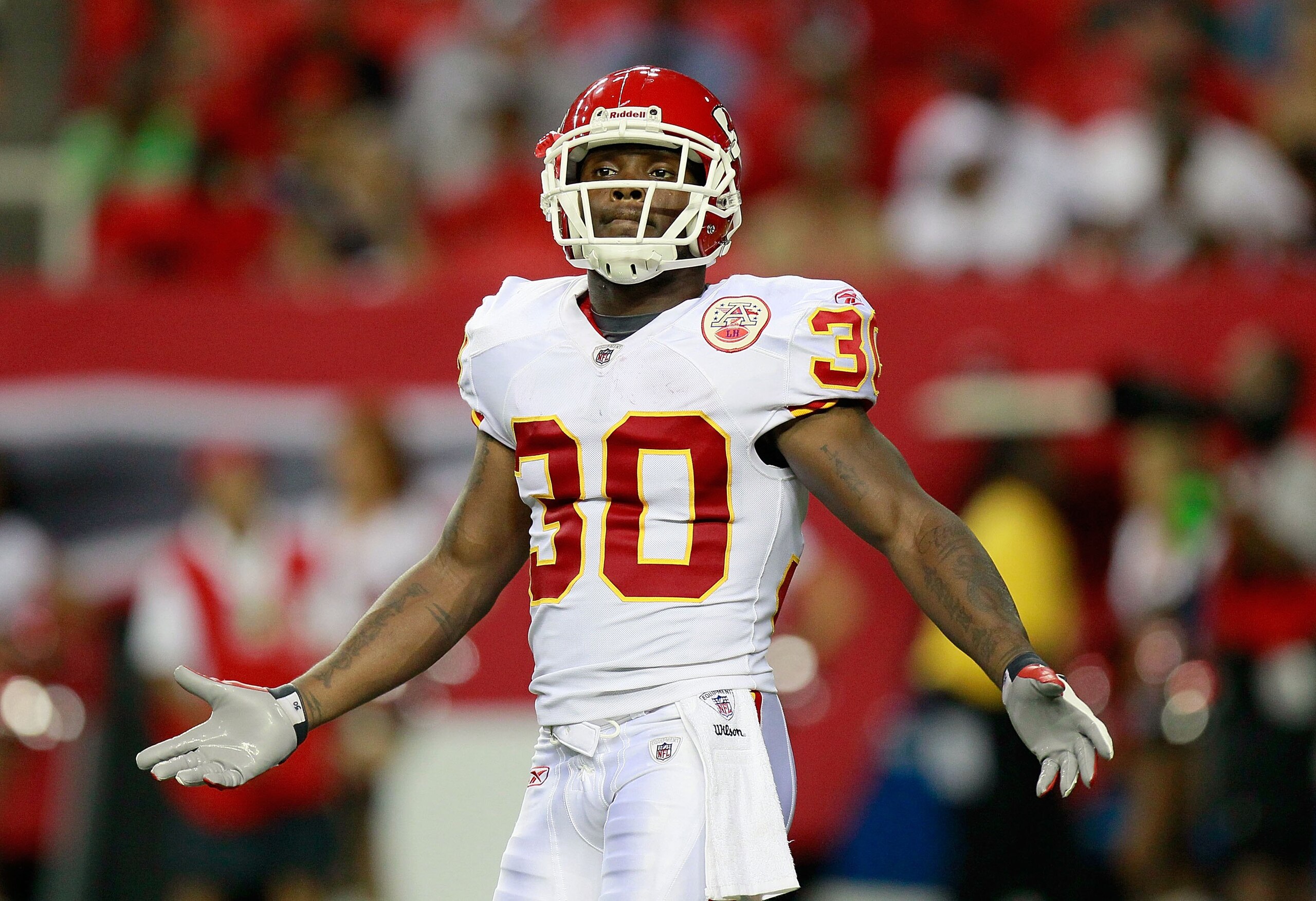ATLANTA - AUGUST 13:  Javier Arenas #30 of the Kansas City Chiefs against the Atlanta Falcons at Georgia Dome on August 13, 2010 in Atlanta, Georgia.  (Photo by Kevin C. Cox/Getty Images)