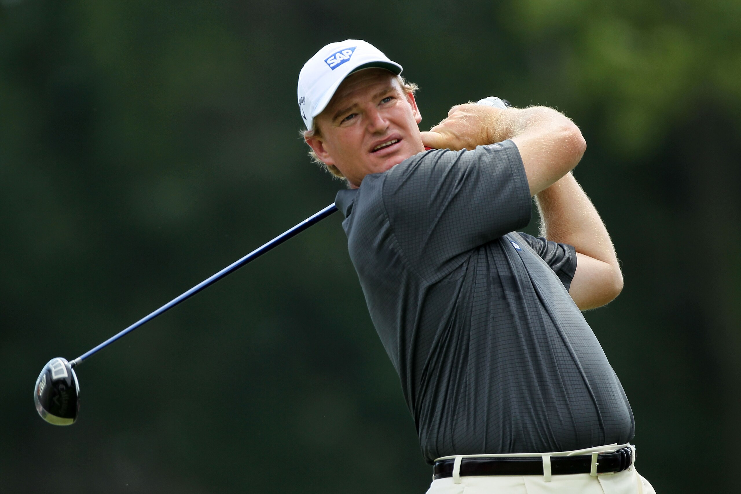 AKRON, OH - AUGUST 08:  Ernie Els of South Africa hits his tee shot on the third hole during the final round of the World Golf Championships - Bridgestone Invitational on the South Course at Firestone Country Club on August 8, 2010 in Akron, Ohio.  (Photo