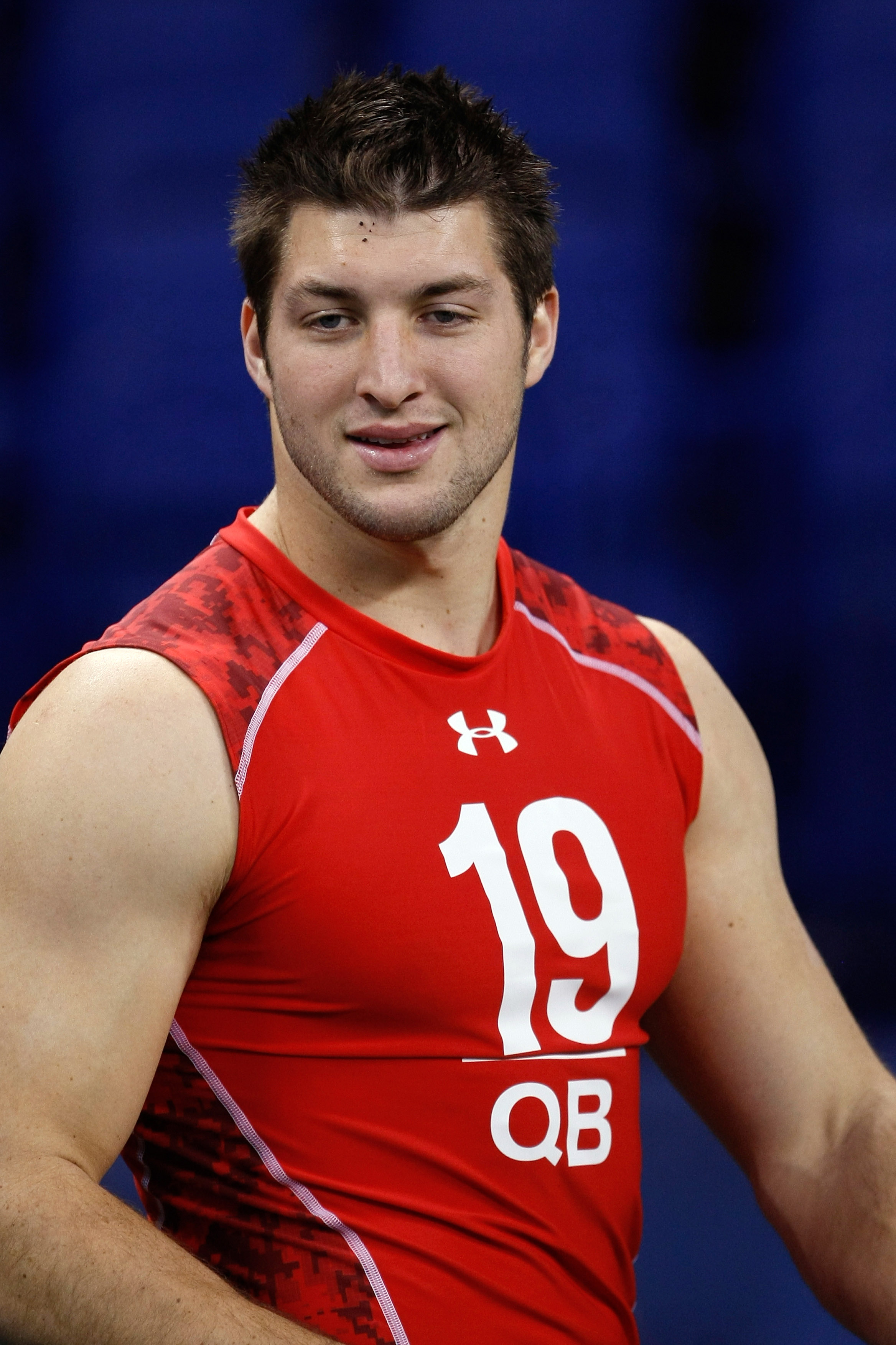 INDIANAPOLIS, IN - FEBRUARY 28: Quarterback Tim Tebow of Florida looks on during the NFL Scouting Combine presented by Under Armour at Lucas Oil Stadium on February 28, 2010 in Indianapolis, Indiana. (Photo by Scott Boehm/Getty Images)