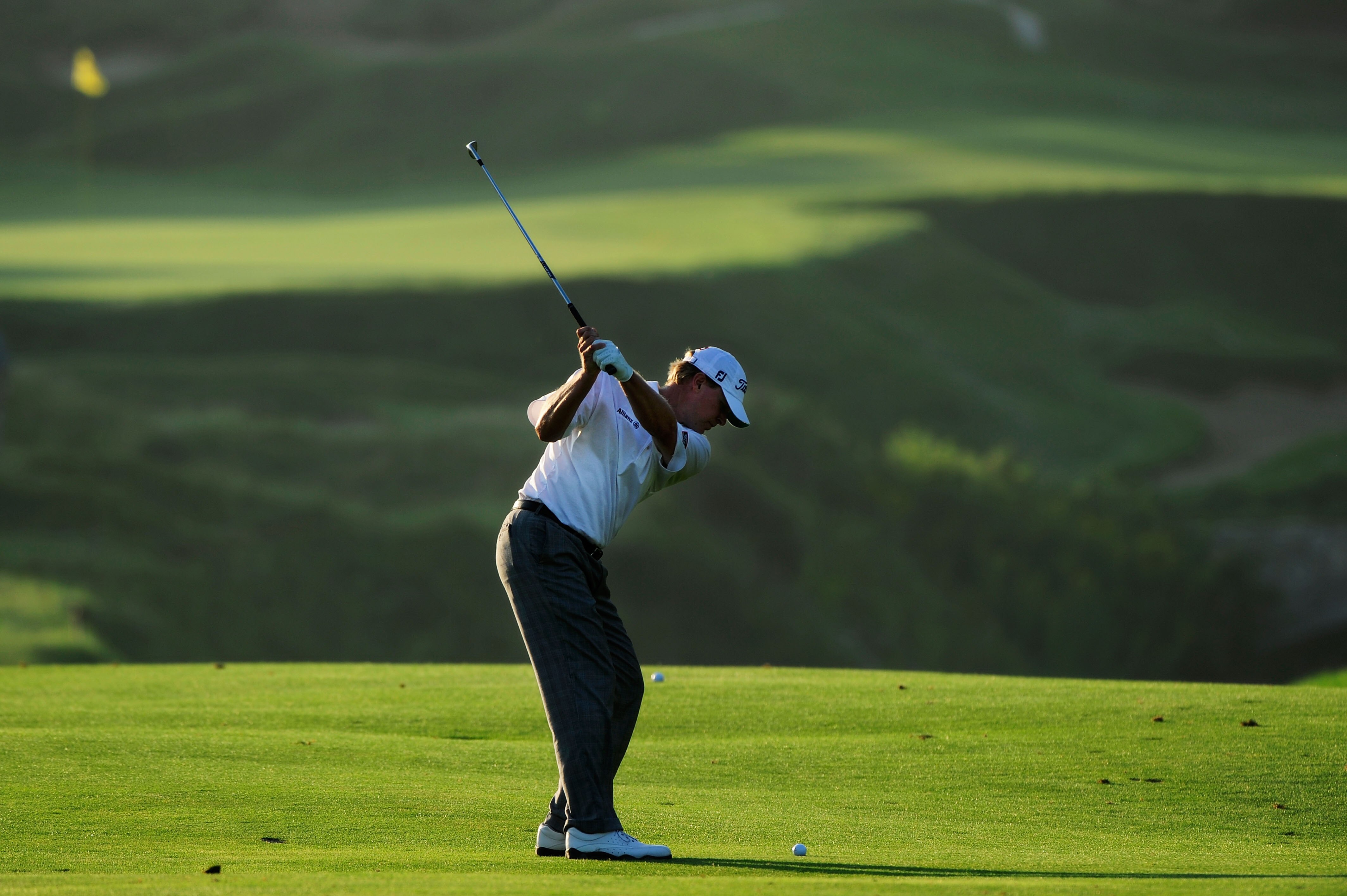 KOHLER, WI - AUGUST 12:  Steve Stricker hits his approach shot on the ninth hole during the first round of the 92nd PGA Championship on the Straits Course at Whistling Straits on August 12, 2010 in Kohler, Wisconsin.  (Photo by Stuart Franklin/Getty Image