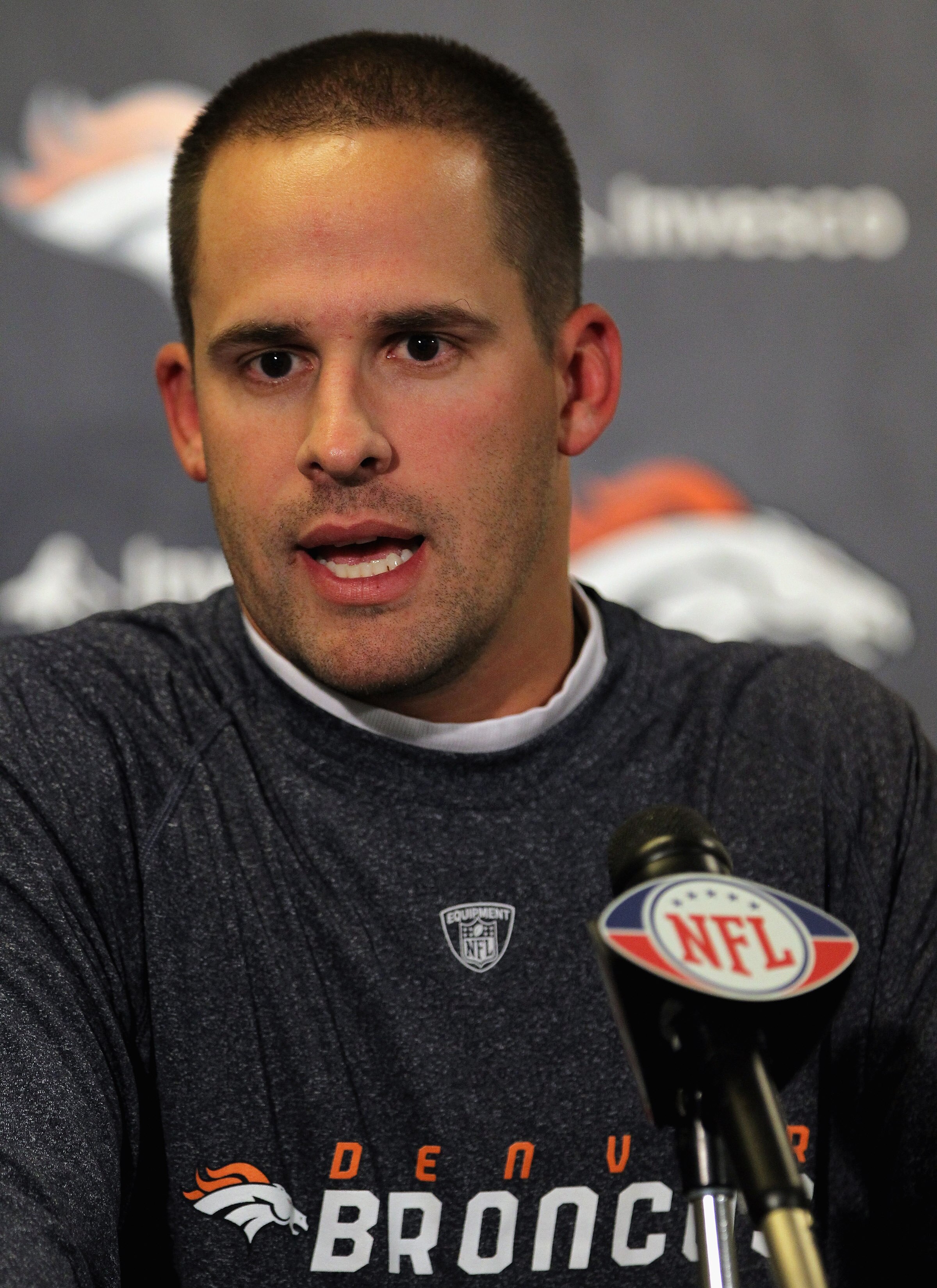 ENGLEWOOD, CO - AUGUST 05:  Head coach Josh McDaniels of the Denver Broncos addresses the media prior to practice during training camp at Dove Valley on August 5, 2010 in Englewood, Colorado.  (Photo by Doug Pensinger/Getty Images)
