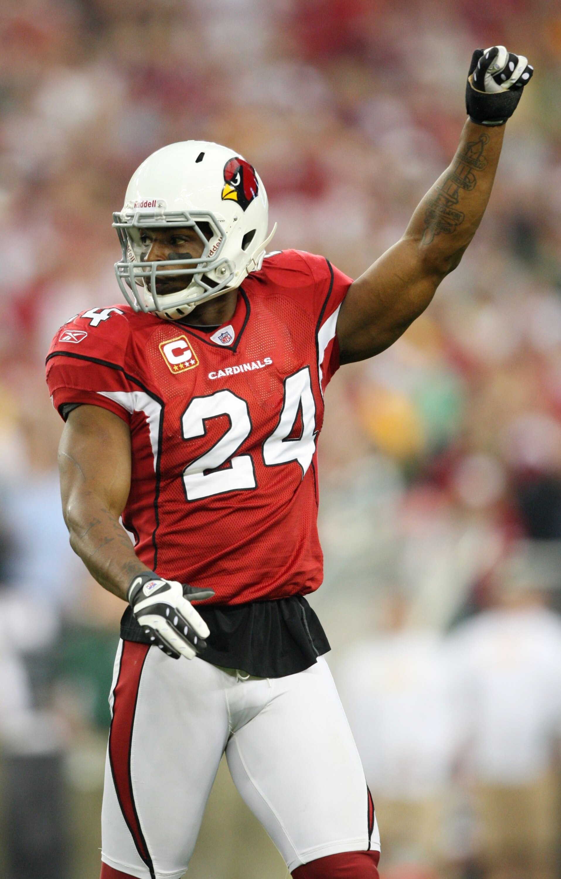 GLENDALE, AZ - JANUARY 10:  Adrian Wilson #24 of the Arizona Cardinals celebrates a Green Bay Packers missed field goal during the second quarter of the 2010 NFC wild-card playoff game at University of Phoenix Stadium on January 10, 2010 in Glendale, Ariz