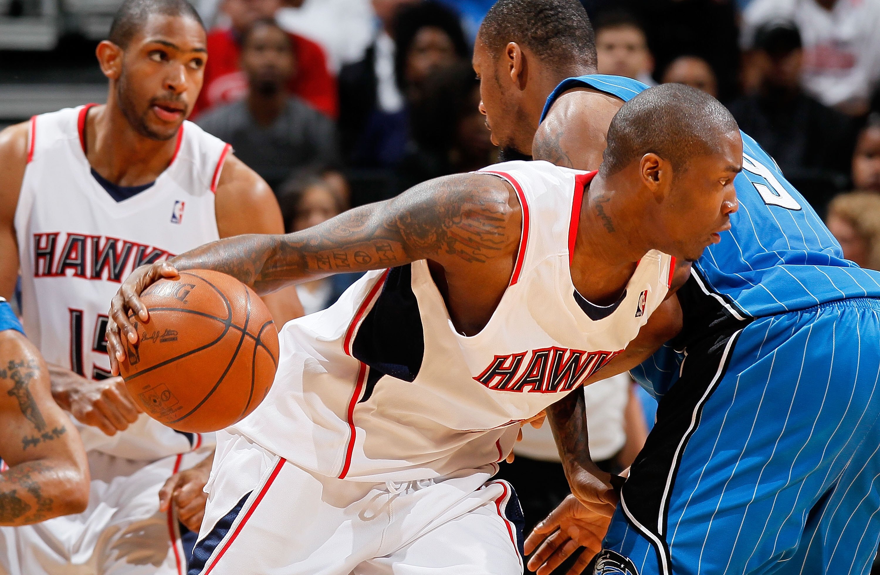 ATLANTA - MAY 10:  Jamal Crawford #11 of the Atlanta Hawks against the Orlando Magic during Game Four of the Eastern Conference Semifinals of the 2010 NBA Playoffs at Philips Arena on May 10, 2010 in Atlanta, Georgia.  NOTE TO USER: User expressly acknowl