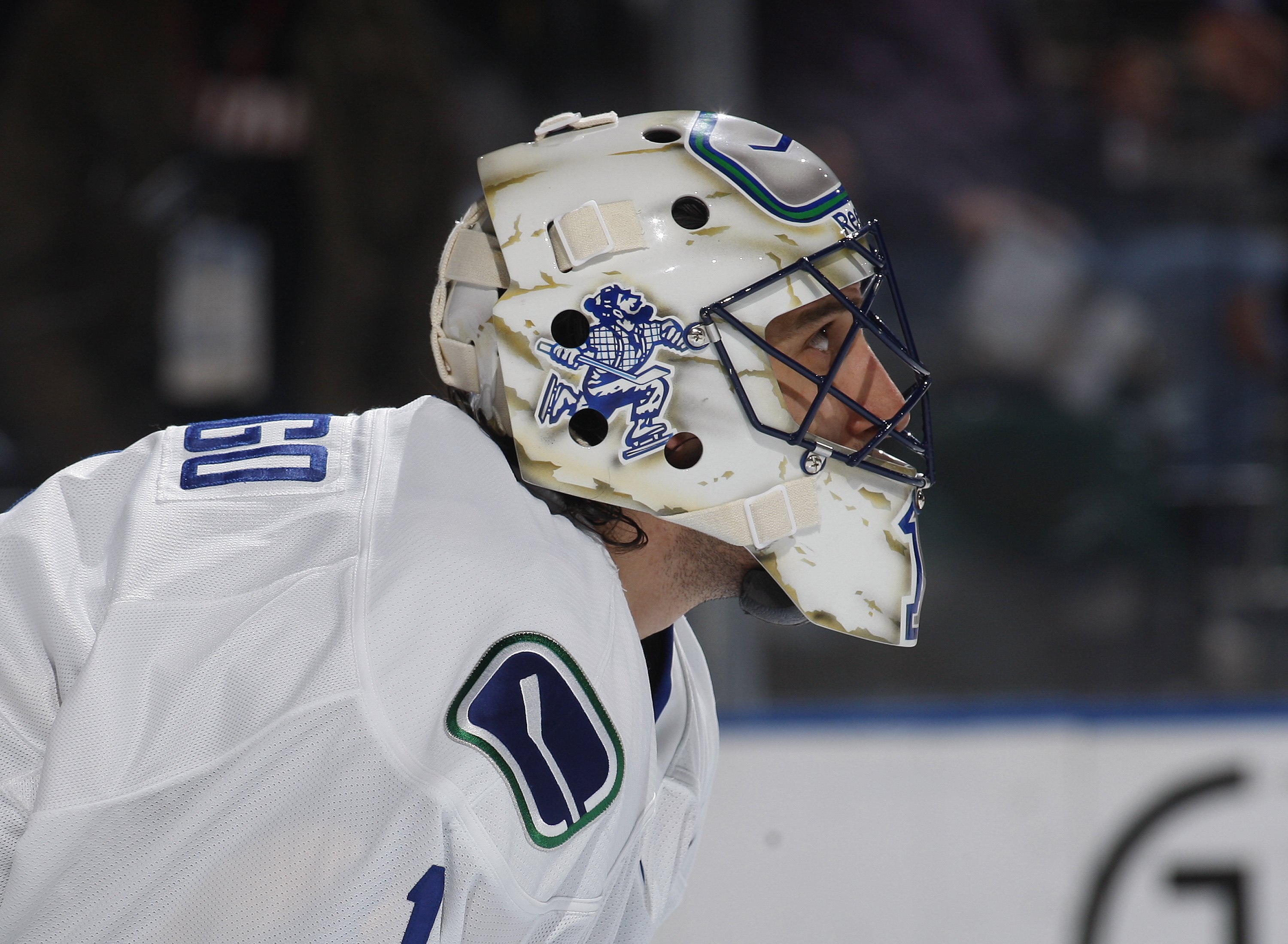 SUNRISE, FL - FEBRUARY 11: Goaltender Roberto Luongo #1 of the Vancouver Canucks looks up at the scoreboard prior to the game against the Florida Panthers on February 11, 2010 at the BankAtlantic Center in Sunrise, Florida. The Canucks defeated the Panthe