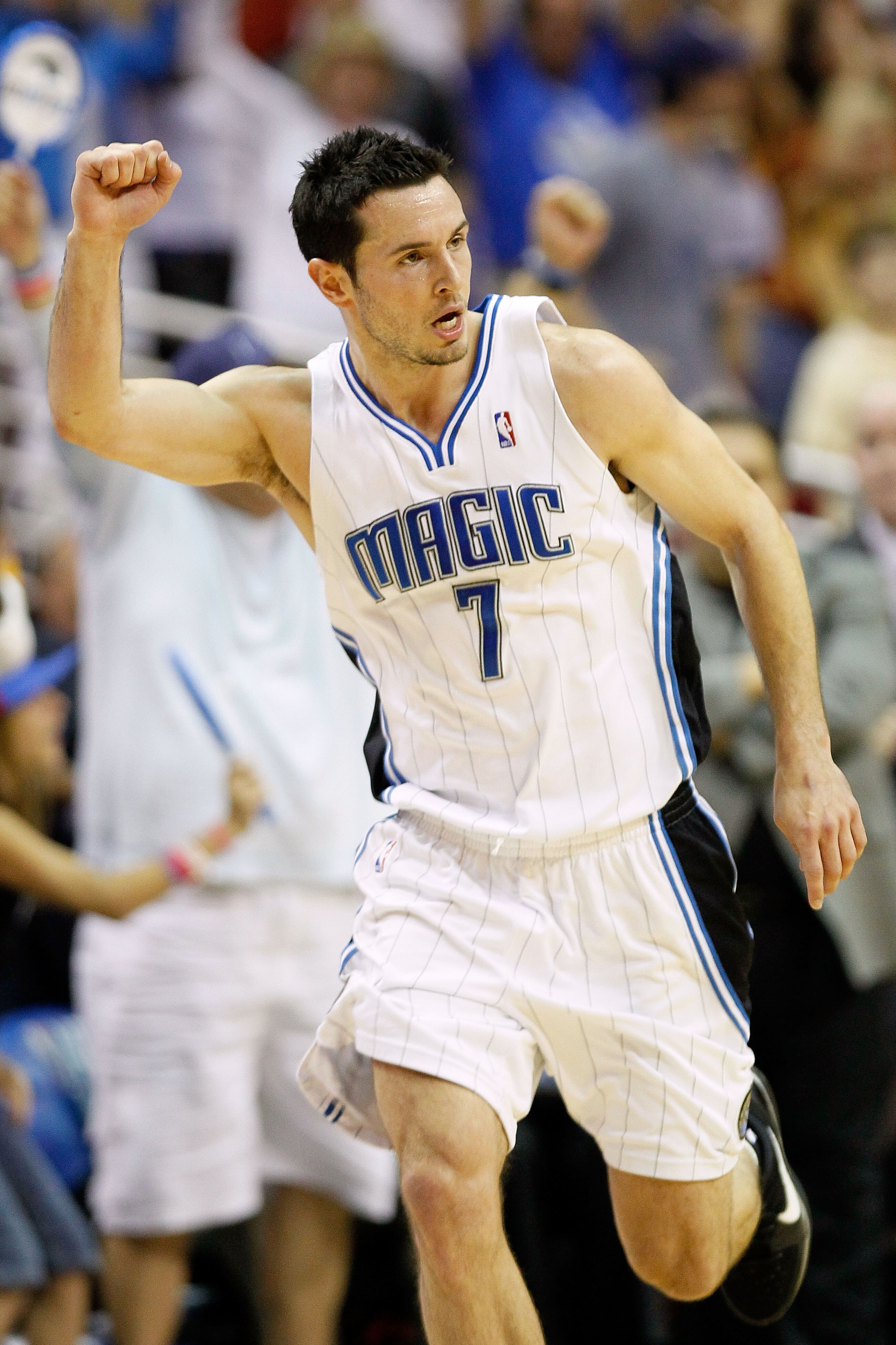 ORLANDO, FL - MAY 26:  J.J. Redick #7 of the Orlando Magic reacts after he made a 3-point shot in the first half against the Boston Celtics in Game Five of the Eastern Conference Finals during the 2010 NBA Playoffs at Amway Arena on May 26, 2010 in Orland