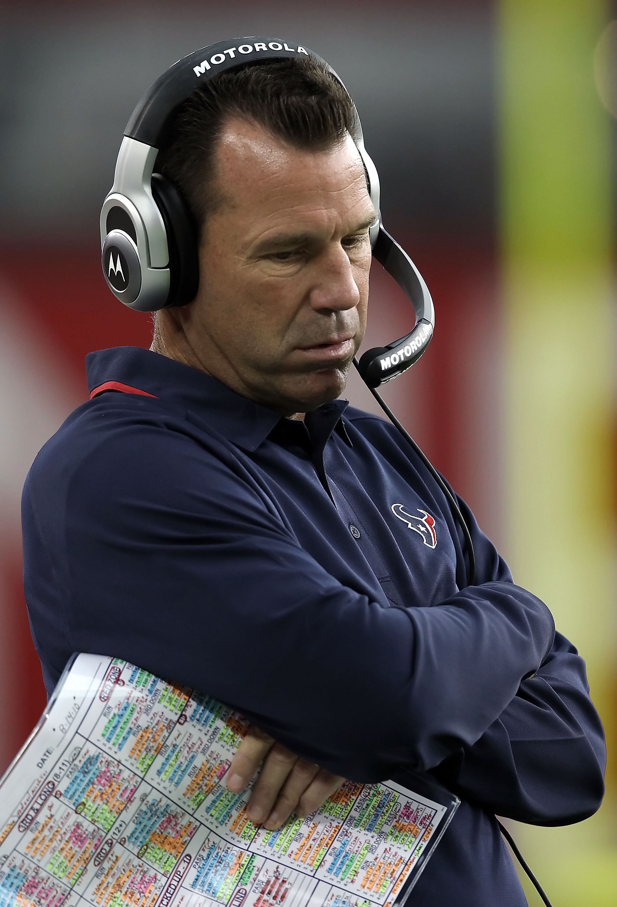 GLENDALE, AZ - AUGUST 14:  Head coach Gary Kubiak of the Houston Texans watches from the sidelines during preseason NFL game against the Arizona Cardinals at the University of Phoenix Stadium on August 14, 2010 in Glendale, Arizona. The Cardinals defeated