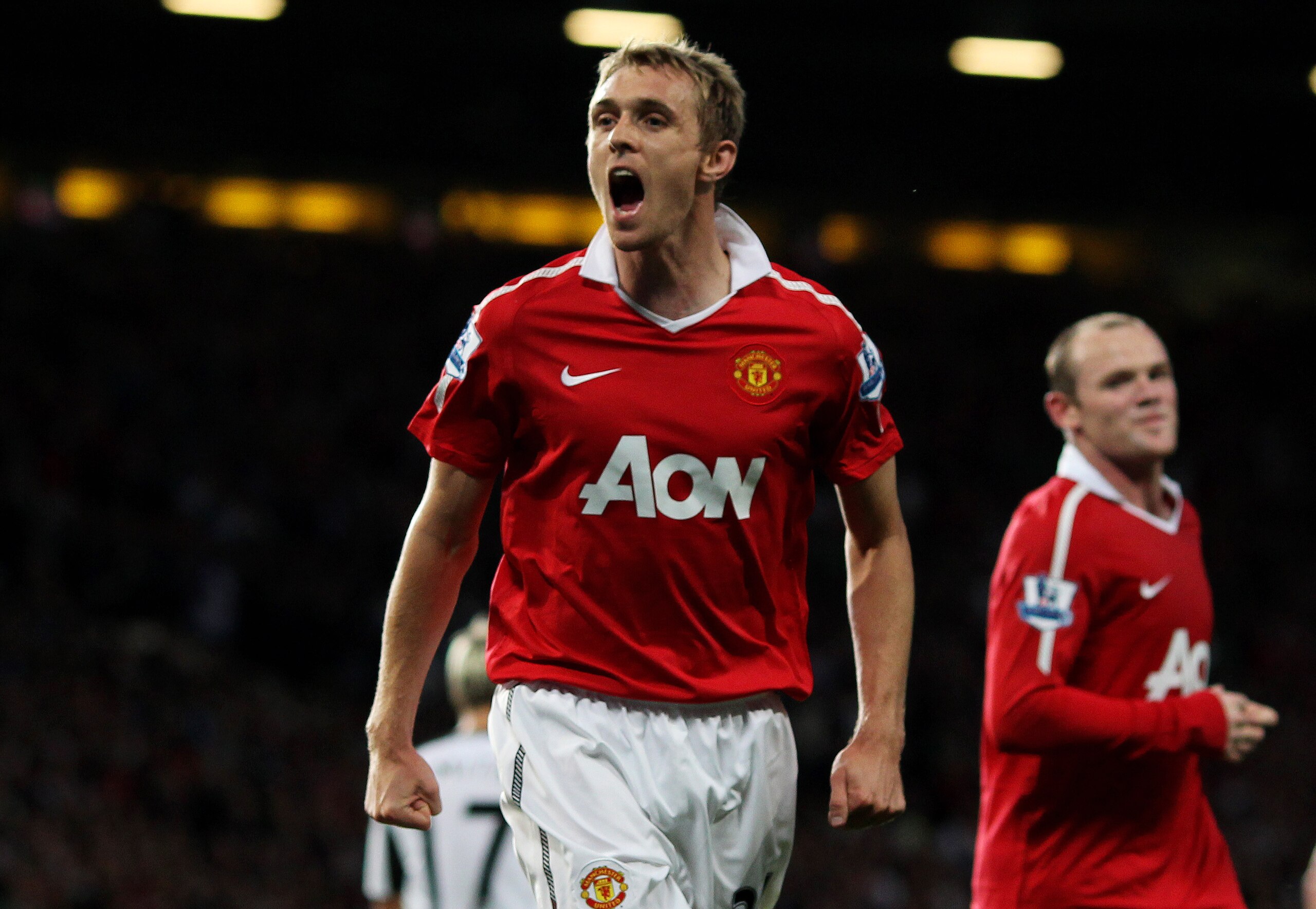 MANCHESTER, ENGLAND - AUGUST 16:  Darren Fletcher of Manchester United celebrates scoring his team's second goal during the Barclays Premier League match between Manchester United and Newcastle United at Old Trafford on August 16, 2010 in Manchester, Engl