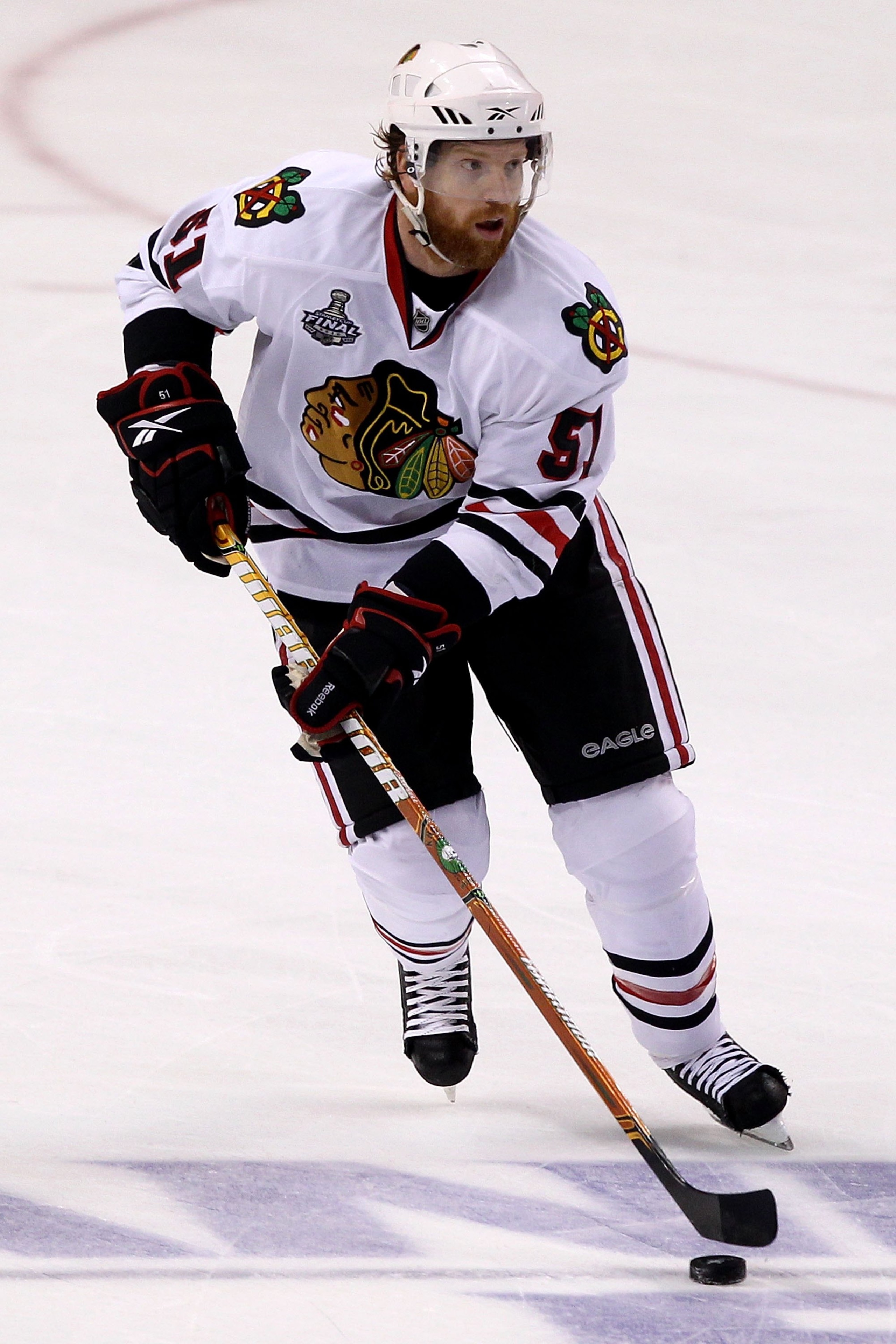PHILADELPHIA - JUNE 04:  Brian Campbell #51 of the Chicago Blackhawks handles the puck against the Philadelphia Flyers in Game Four of the 2010 NHL Stanley Cup Final at Wachovia Center on June 4, 2010 in Philadelphia, Pennsylvania.  (Photo by Andre Ringue