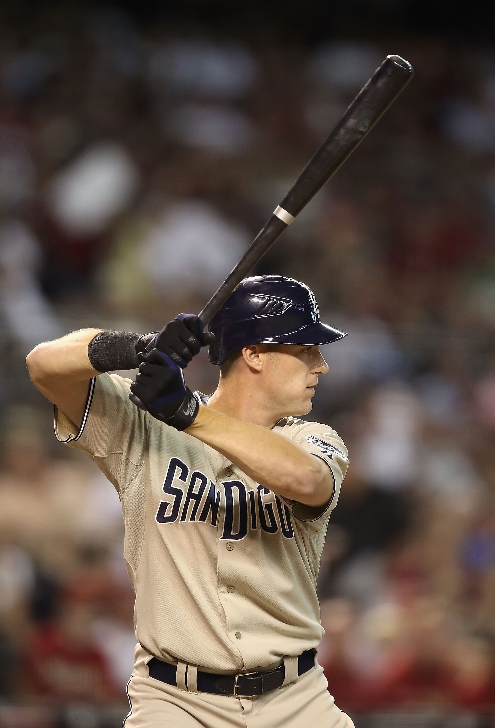 PHOENIX - AUGUST 07:  Ryan Ludwick #47 of the San Diego Padres at bat during the Major League Baseball game against the Arizona Diamondbacks at Chase Field on August 7, 2010 in Phoenix, Arizona. The Diamondbacks defeated the Padres 6-5.  (Photo by Christi