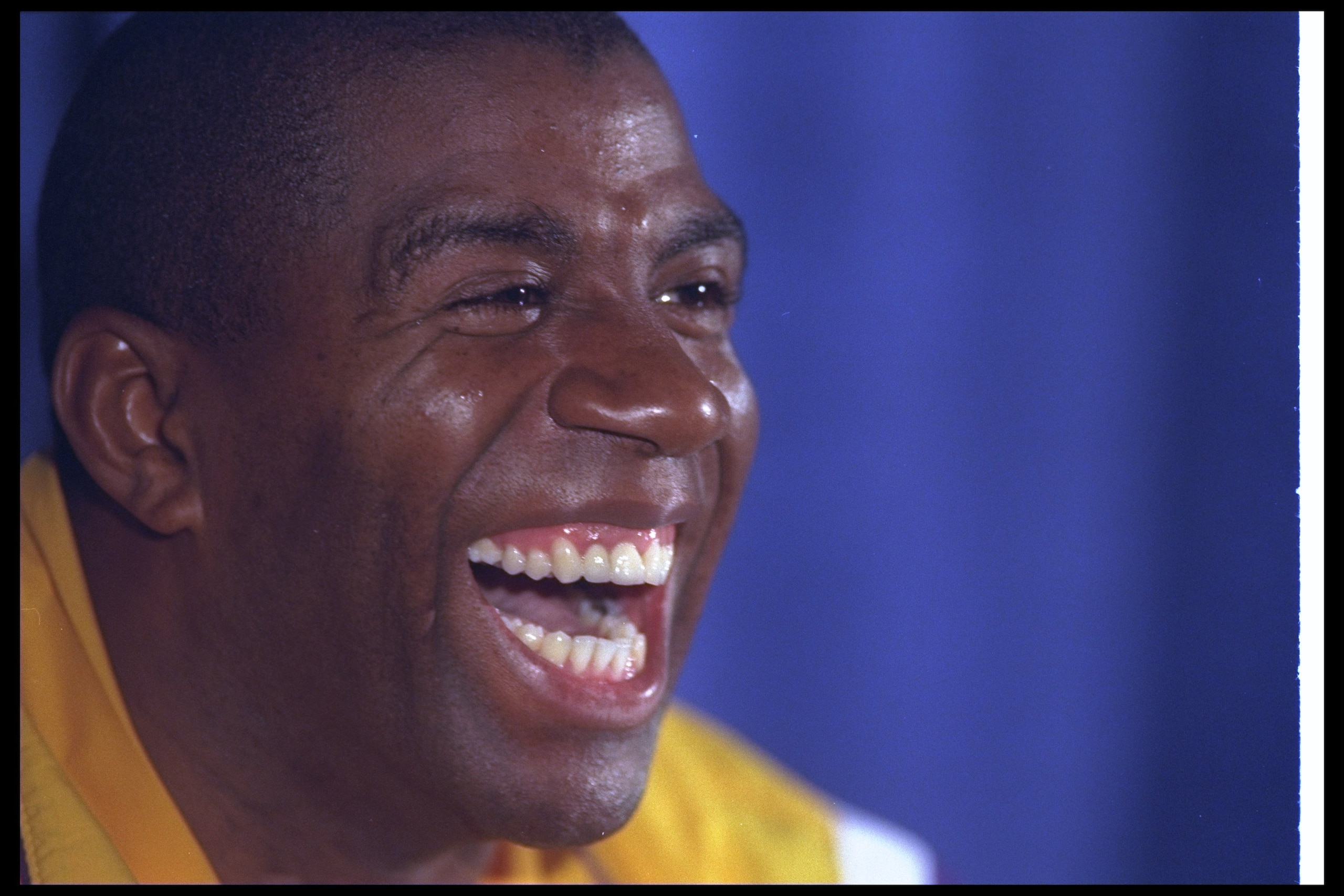30 Jan 1996:  Guard Earvin (Magic) Johnson speaks at a press conference after a game against the Golden State Warriors at the Great Western Forum in Inglewood, California.  The Lakers won the game, 128-118. Mandatory Credit: ALLSPORT USA  /Allsport Mandat